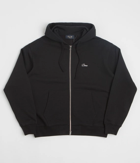 Suede Feel Dime Cursive Full Zip Hoodie - Black