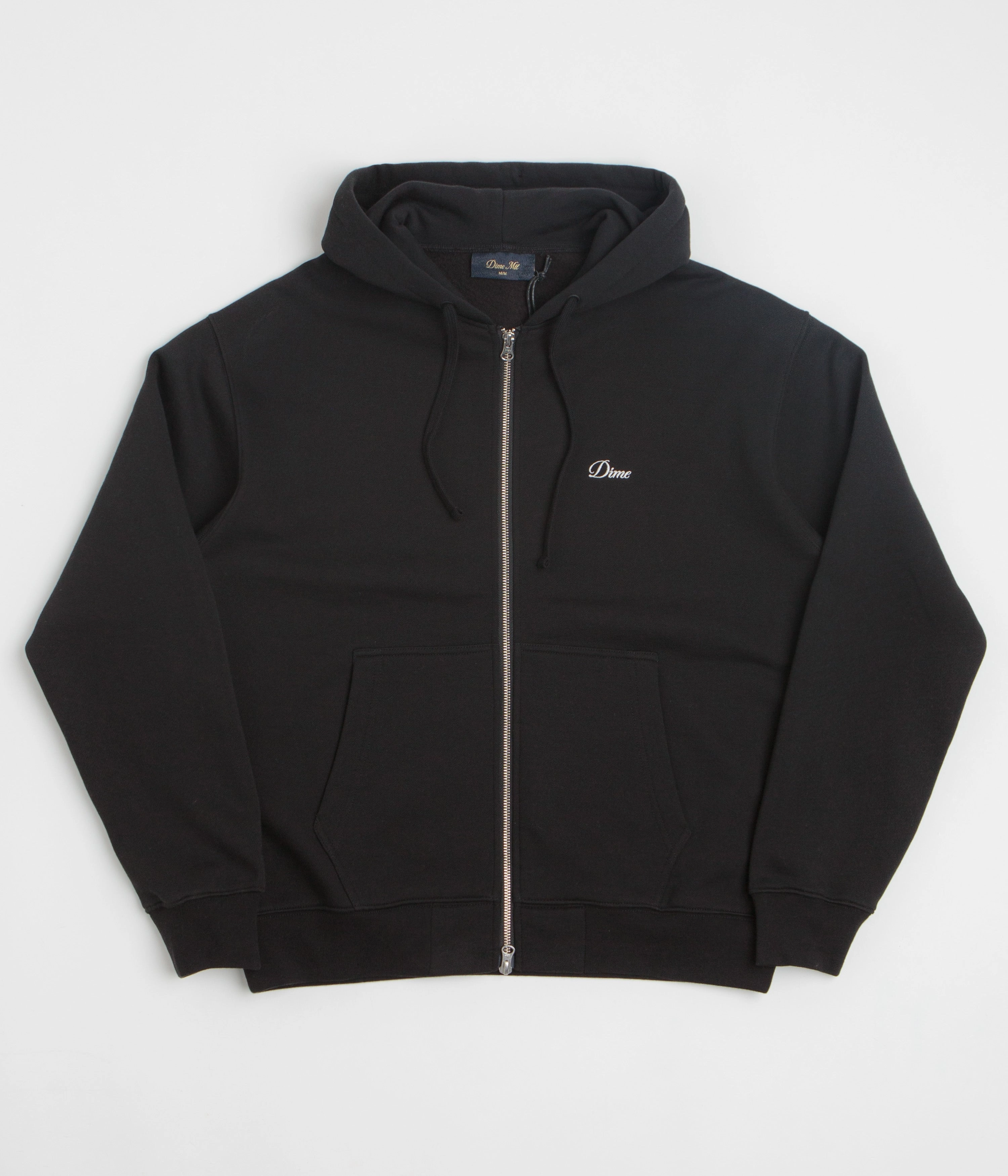 Suede Feel Dime Cursive Full Zip Hoodie - Black