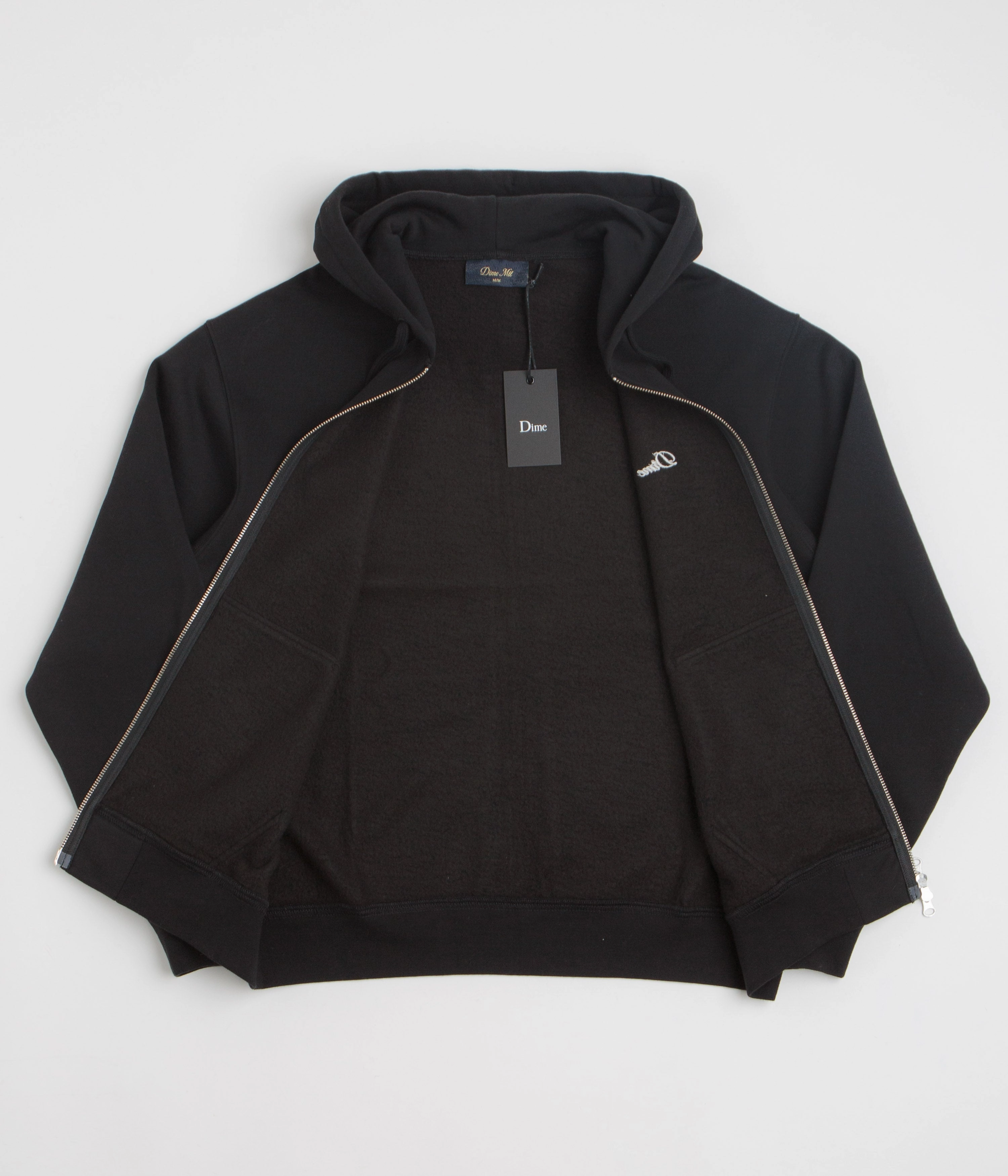 Dime Cursive Full Zip Hoodie - Black Reinforced Hem Festival Style