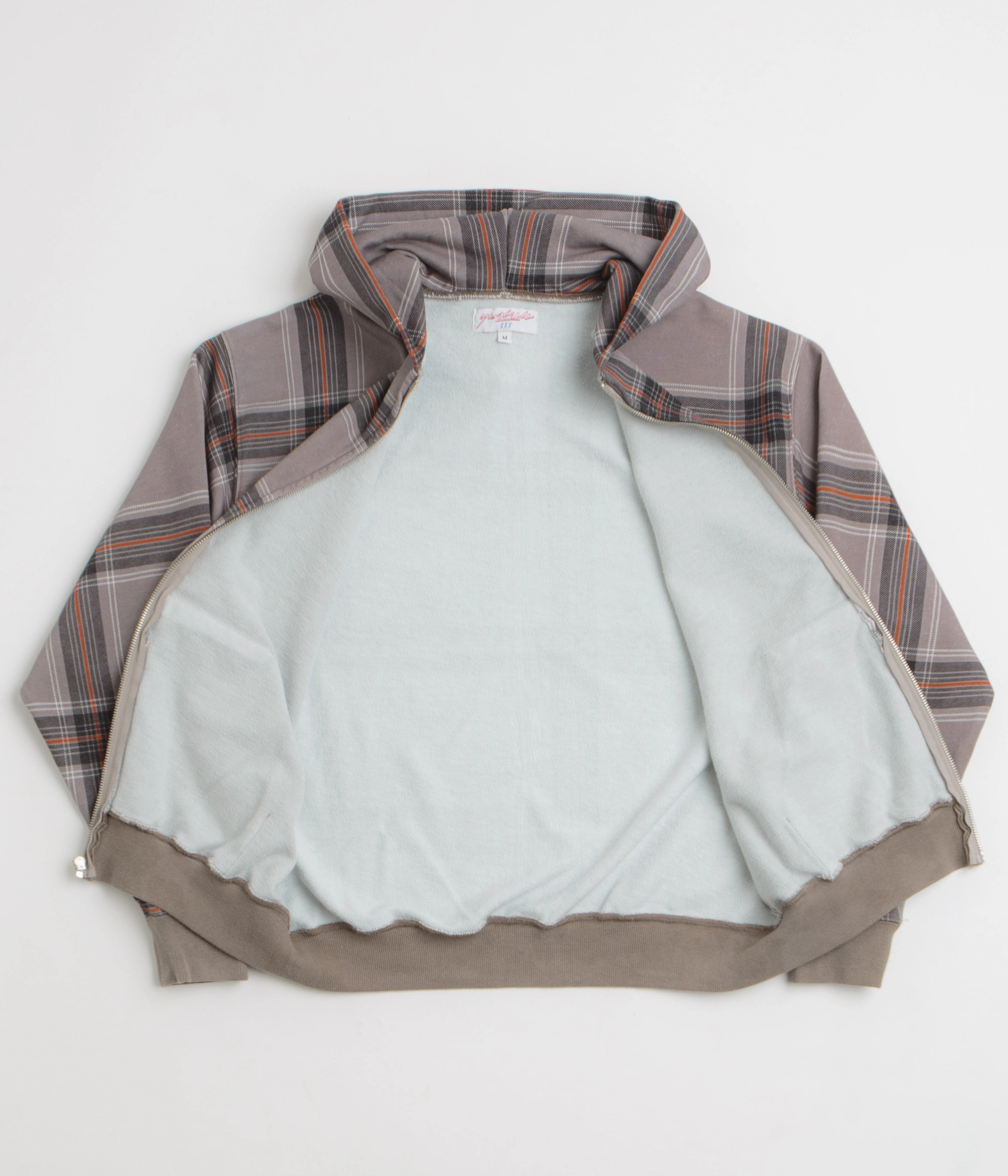 Yardsale Crib Checked Hoodie - Grey Organic Cotton Blend Coffee Run