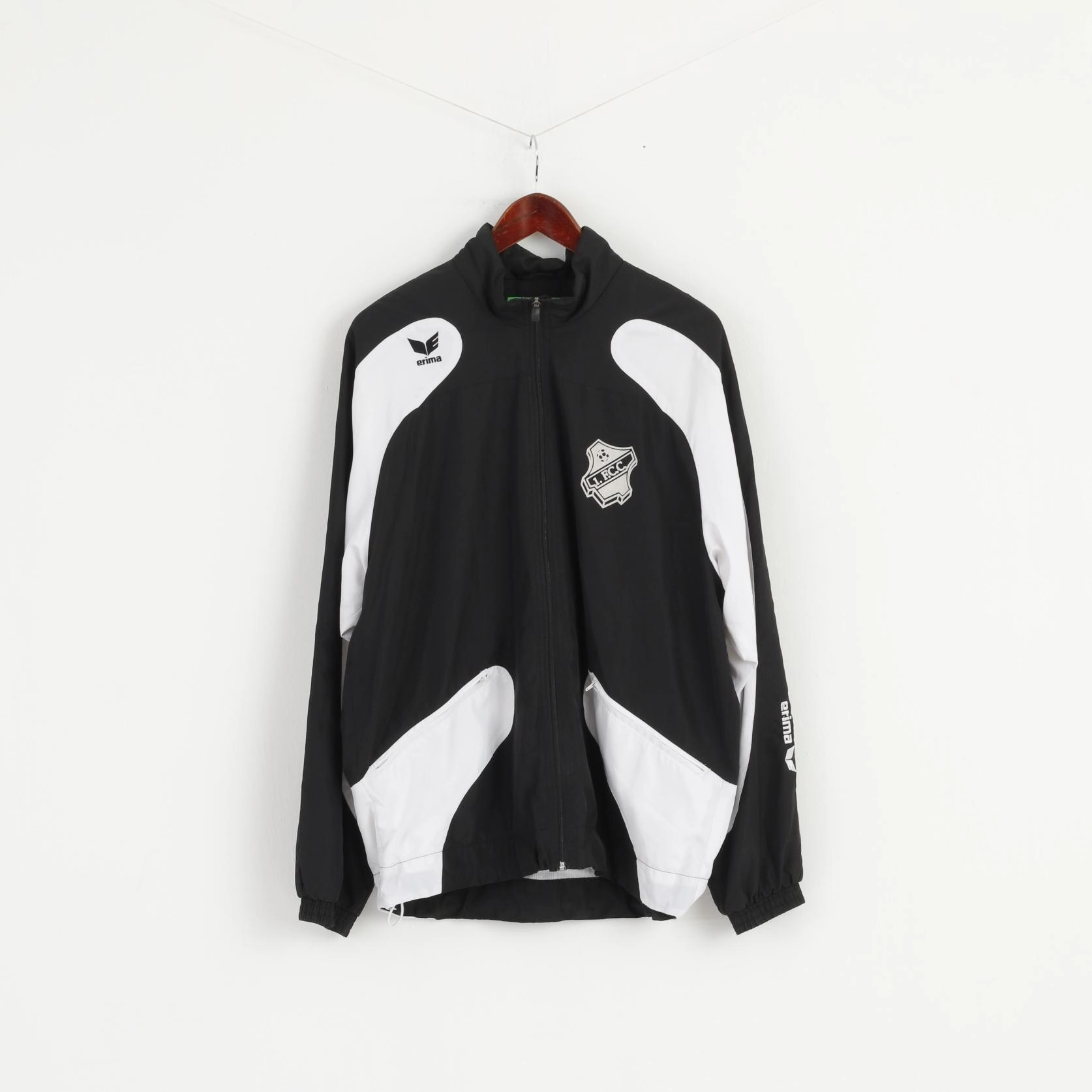 Erima Men 44/46 L Jacket Black Full Zipper F.C.C. Football Lightweight Active Top Diploma