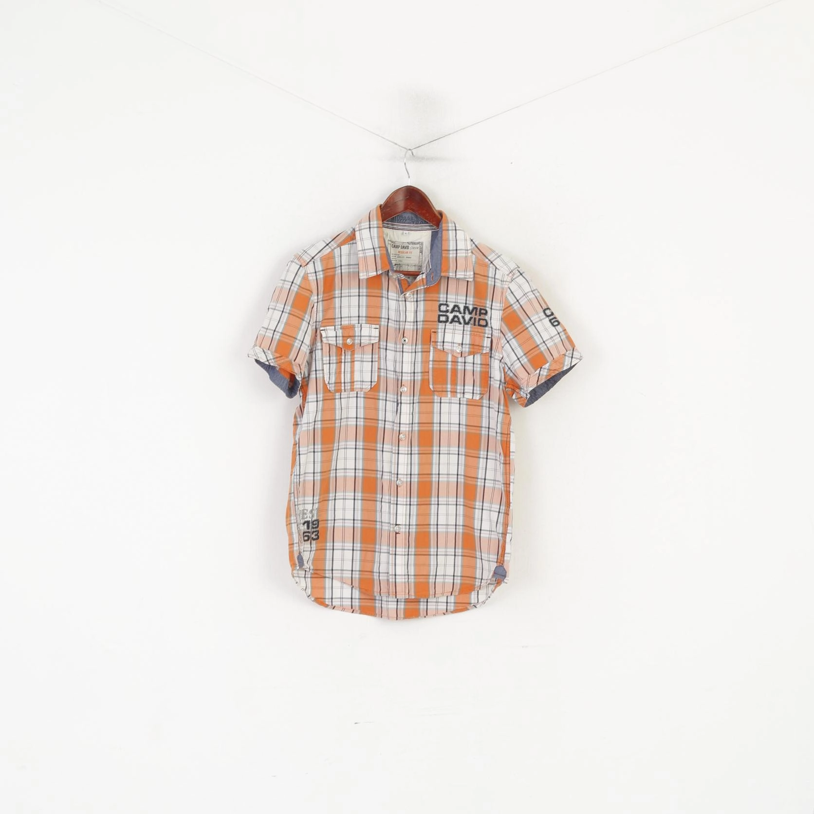 Shimmer Effect Petite Option Camp David Men S Casual Shirt Orange Check Cotton Outdoor Wear Pockets Top