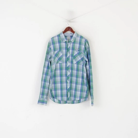 Coastal Vibes Hilfiger Denim Men XL (L) Casual Shirt Blue Cotton Checkered Button Down Collar Top