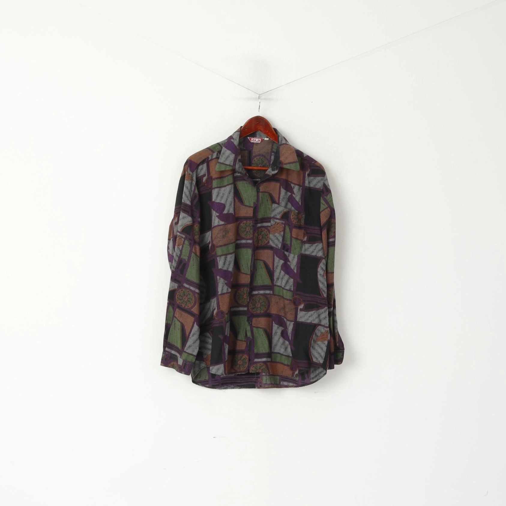 Travel Friendly Raja Men 42 L Casual Shirt Purple Abstract Print Long Sleeve Soft Viscose Top