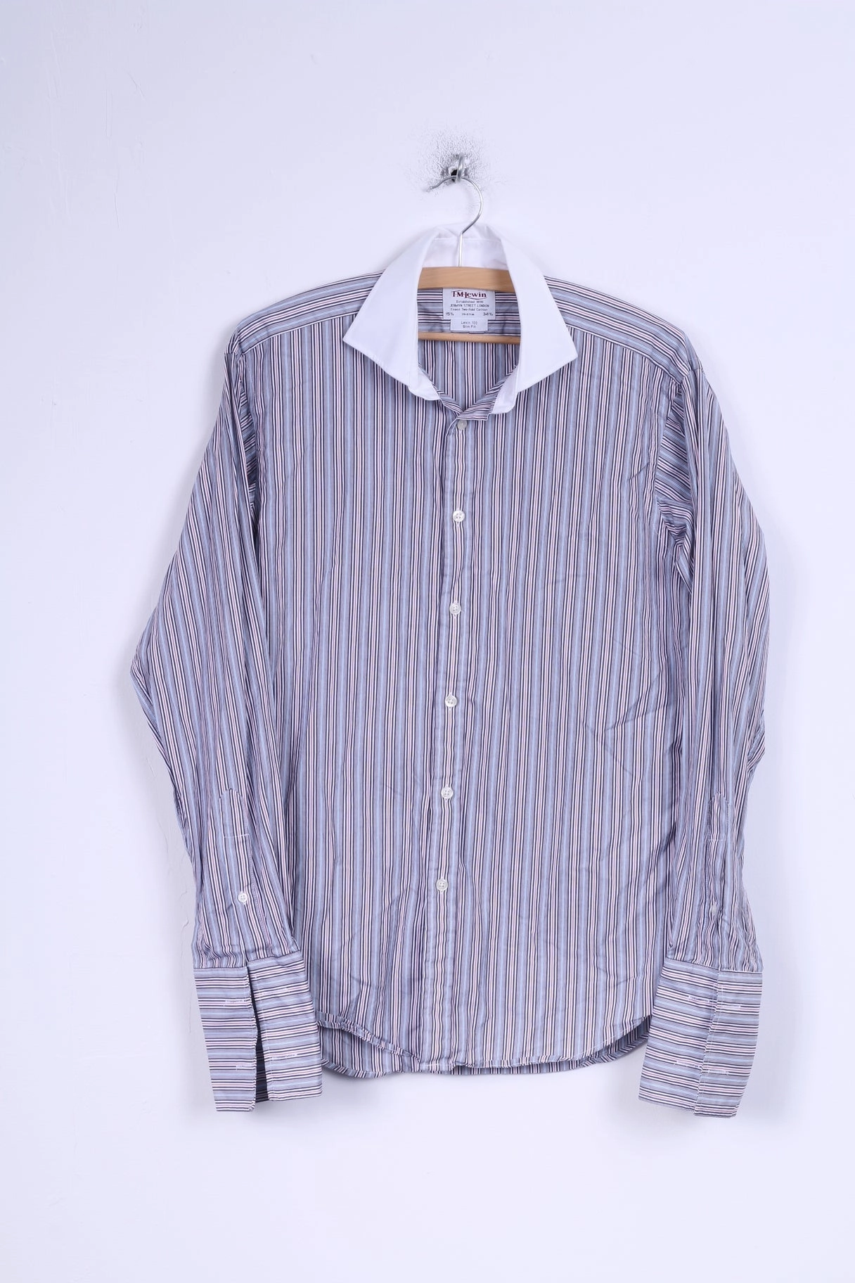 Camouflage Print Sustainable Material T.M. Lewin Mens 15.5 34.5 M Casual Shirt Blue Striped Cotton Cuffs Slim Fit