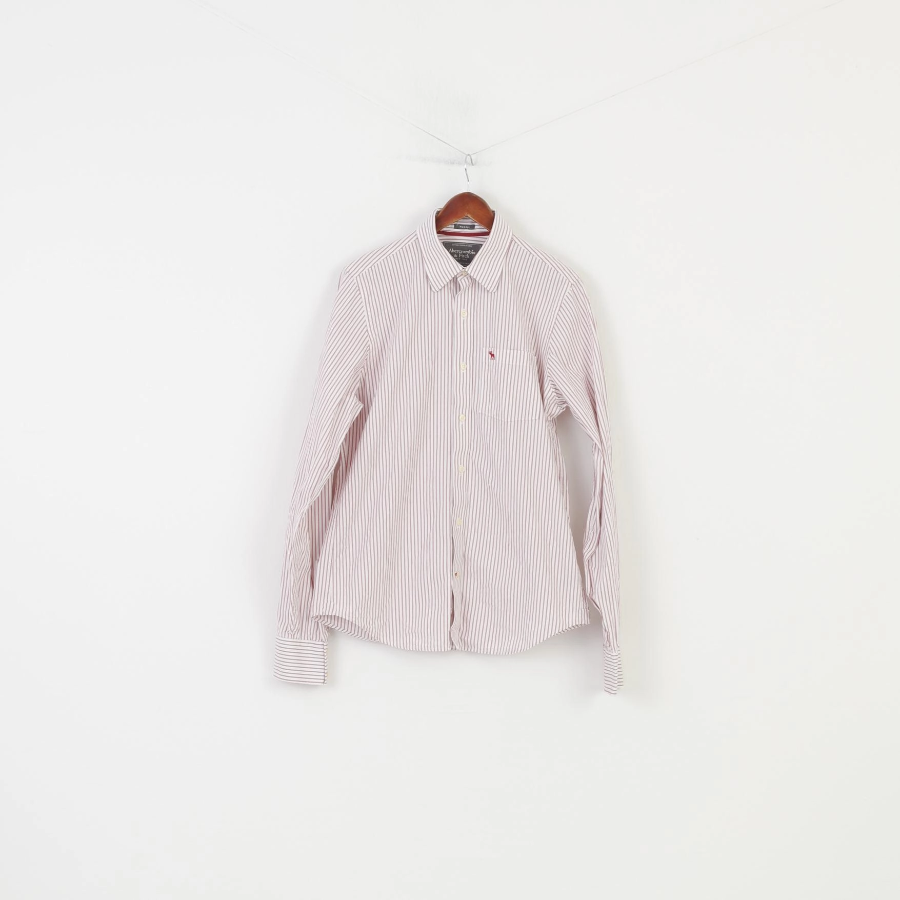 Abercrombie & Fitch Men L Casual Shirt Striped White Collar Long Sleeve Muscle New York  Cotton Top Anniversary Special Contemporary Look