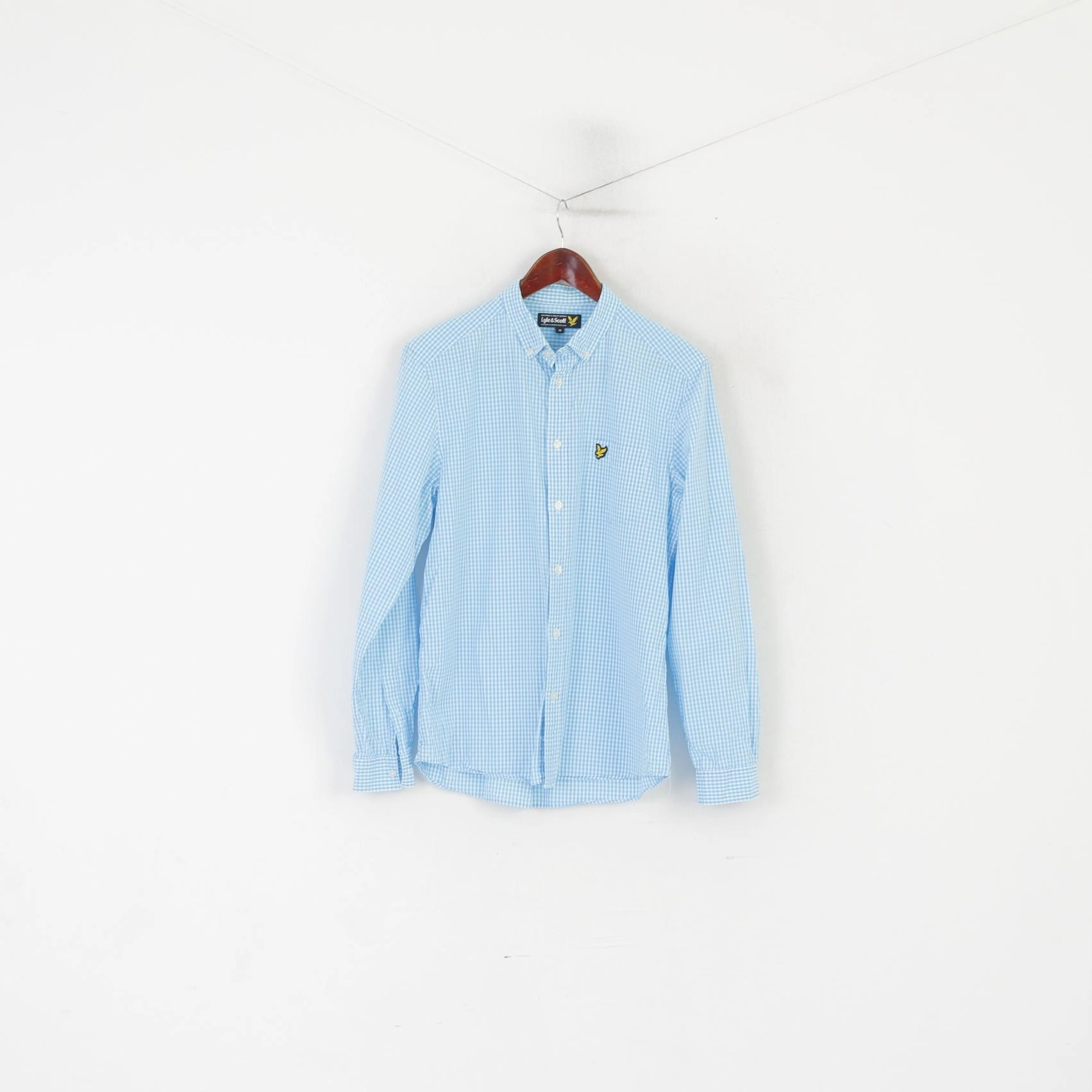 Lyle & Scott Men M Casual Shirt Blue Check Cotton Long Sleeve Pocket Top Anti Pilling Treatment Anti Static Finish