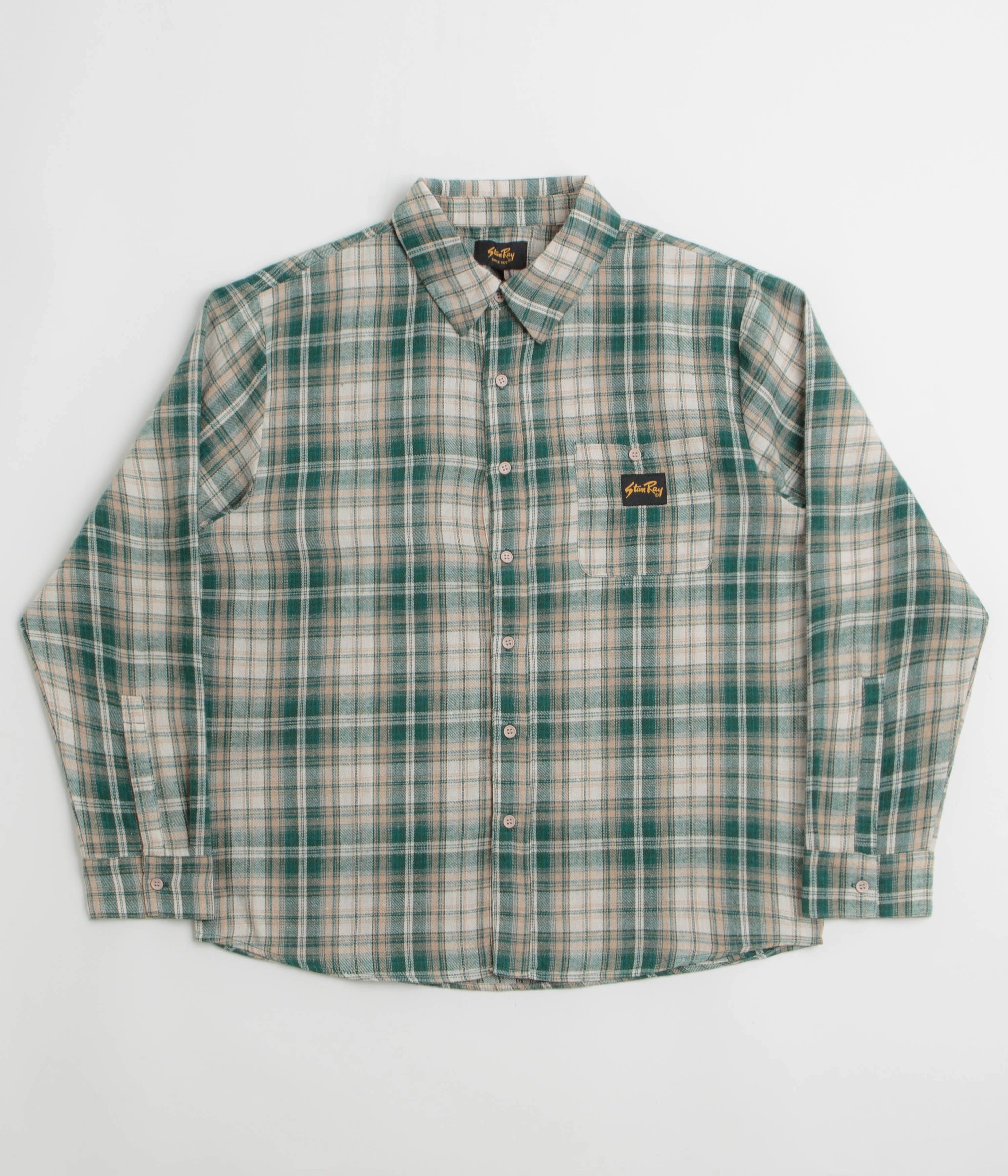 Stan Ray Flannel Shirt - Green Plaid Conference Appropriate Pure Cotton