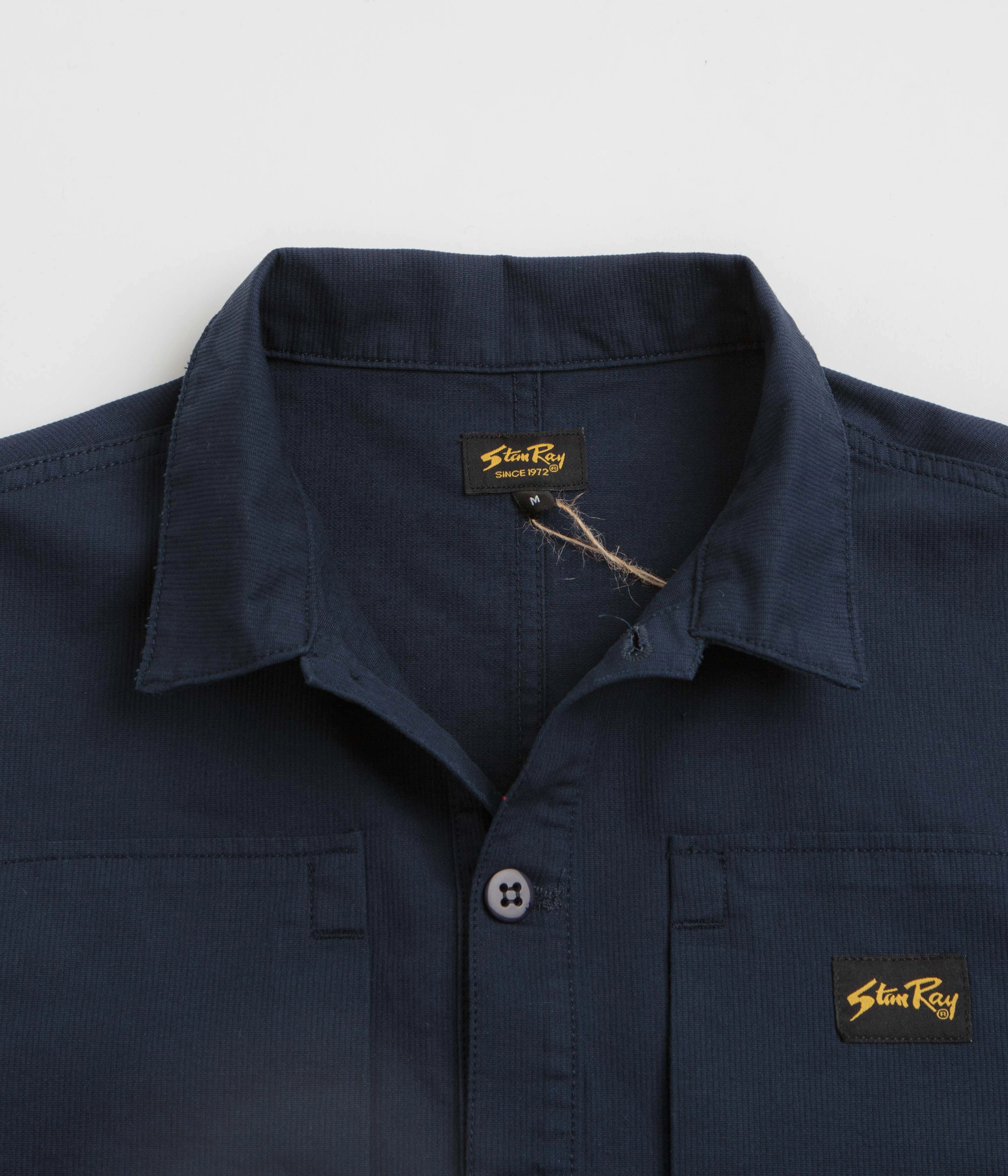 Contrast Stitch Wardrobe Essential Stan Ray Painters Pop Over Shirt - Navy Bedford