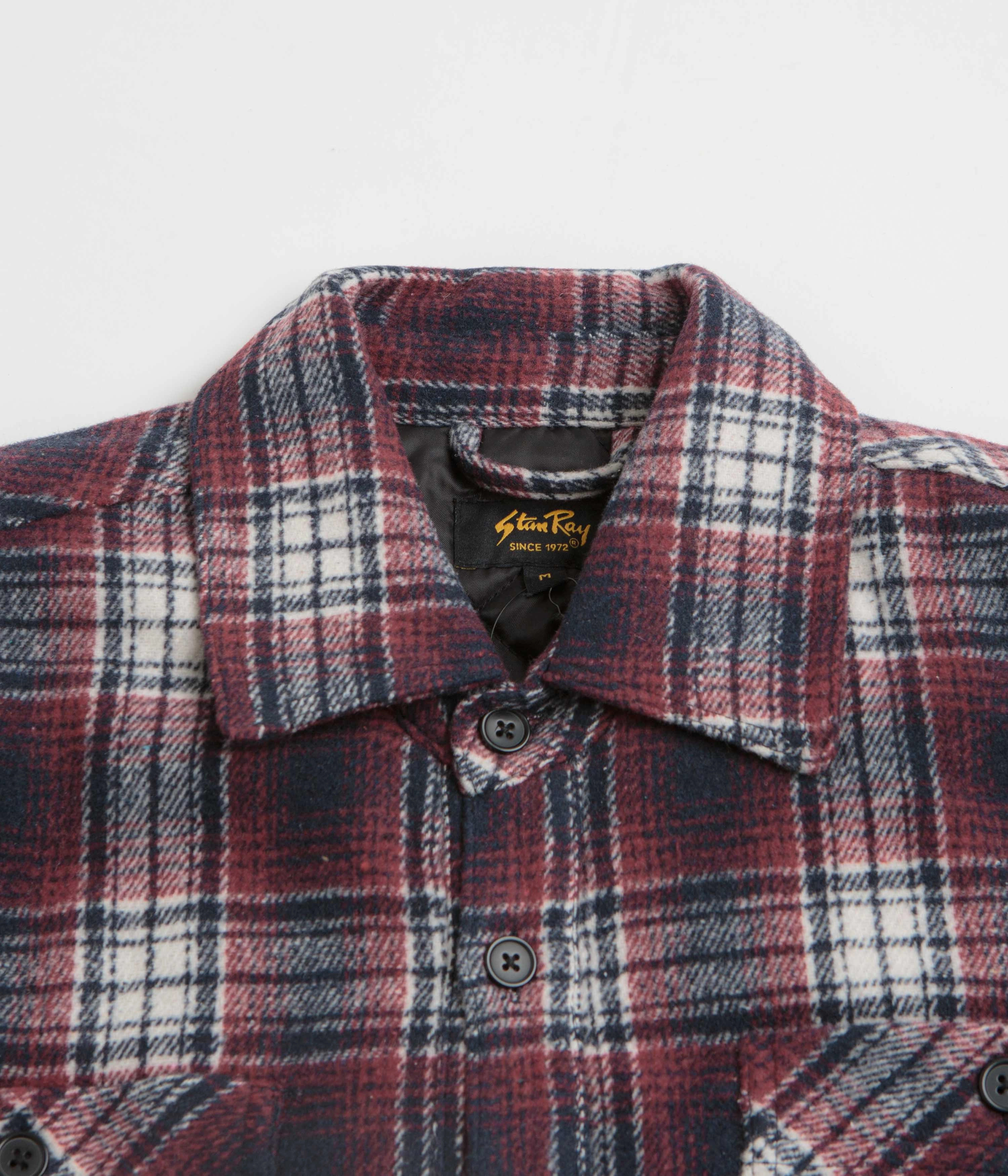 Oversized Fit Stan Ray Quilted Plaid Overshirt - Red