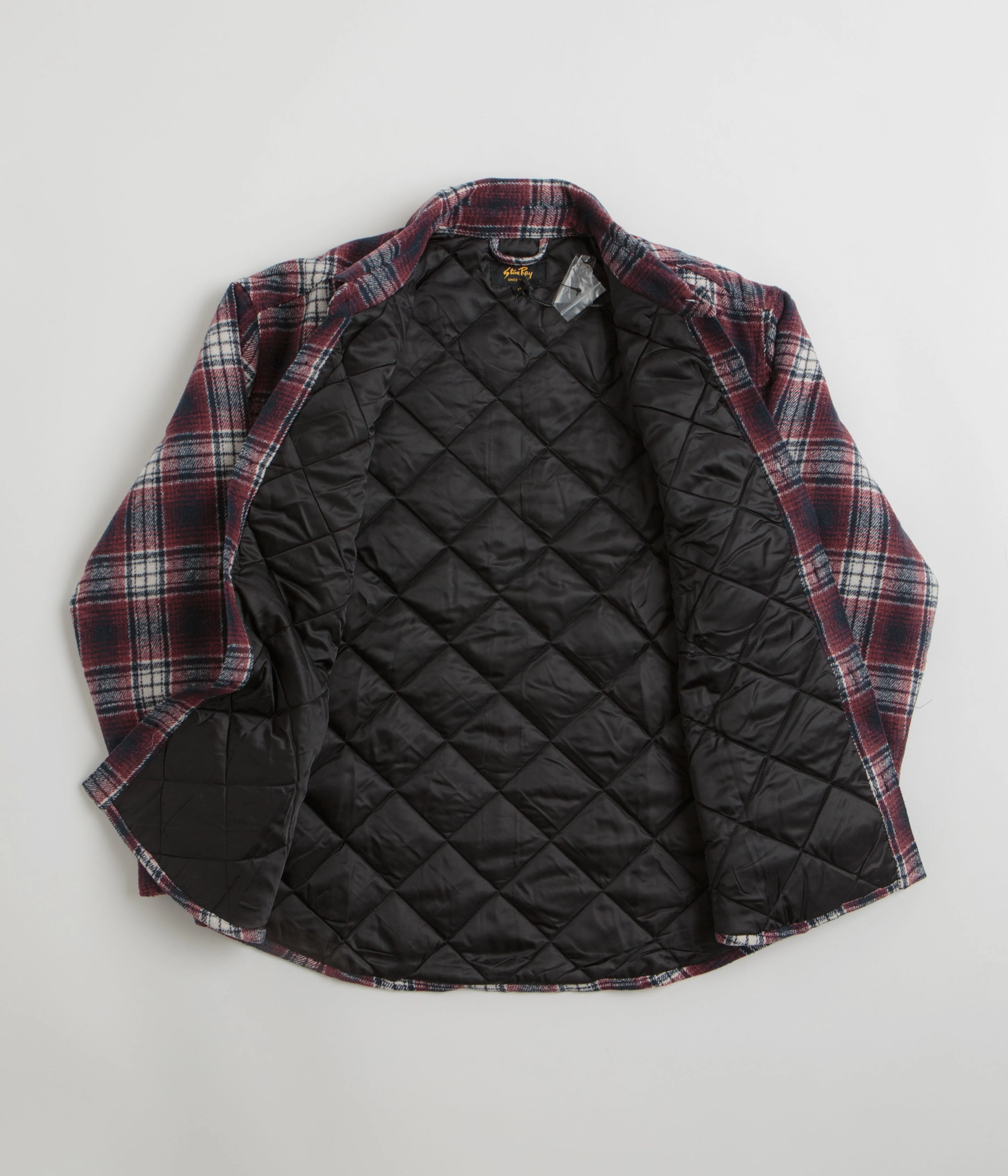 PaddedShoulders Foldable Collar Design Stan Ray Quilted Plaid Overshirt - Red