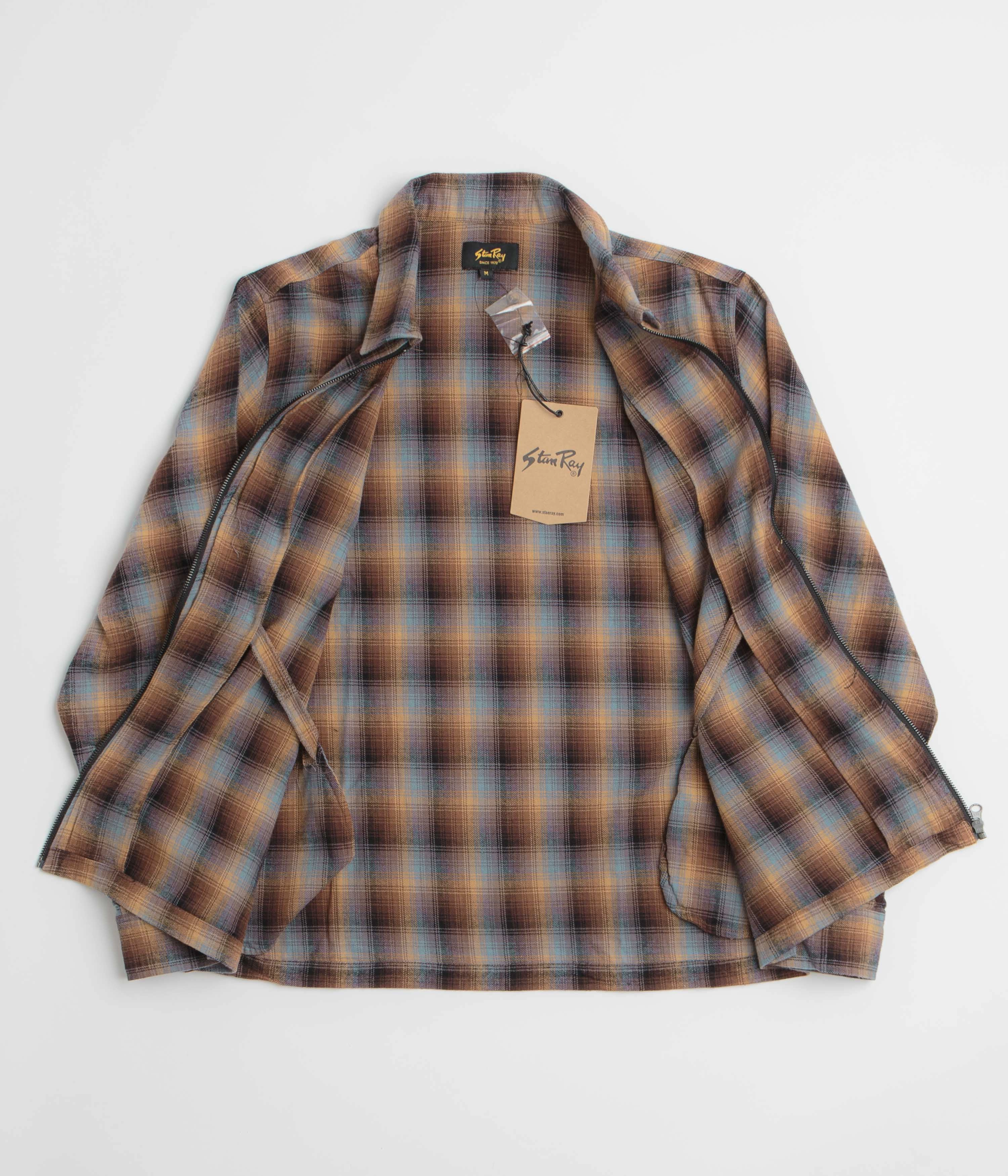 Stan Ray Zip Shirt - Brown / Blue Plaid Snag Free Surface