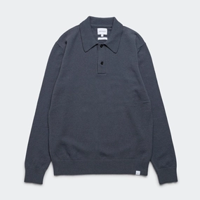 Breathable back panel Casual Hangout Standard Merino Lambswool Polo - Orion Blue