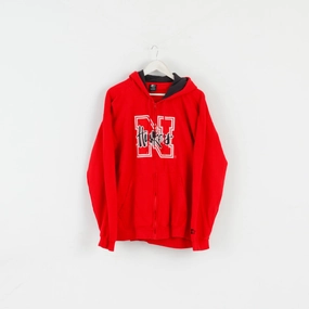 appropriate for work Water Resistant Starter Men XL Sweatshirt Red Cotton Huskers Basketball Zip Up Hoddie