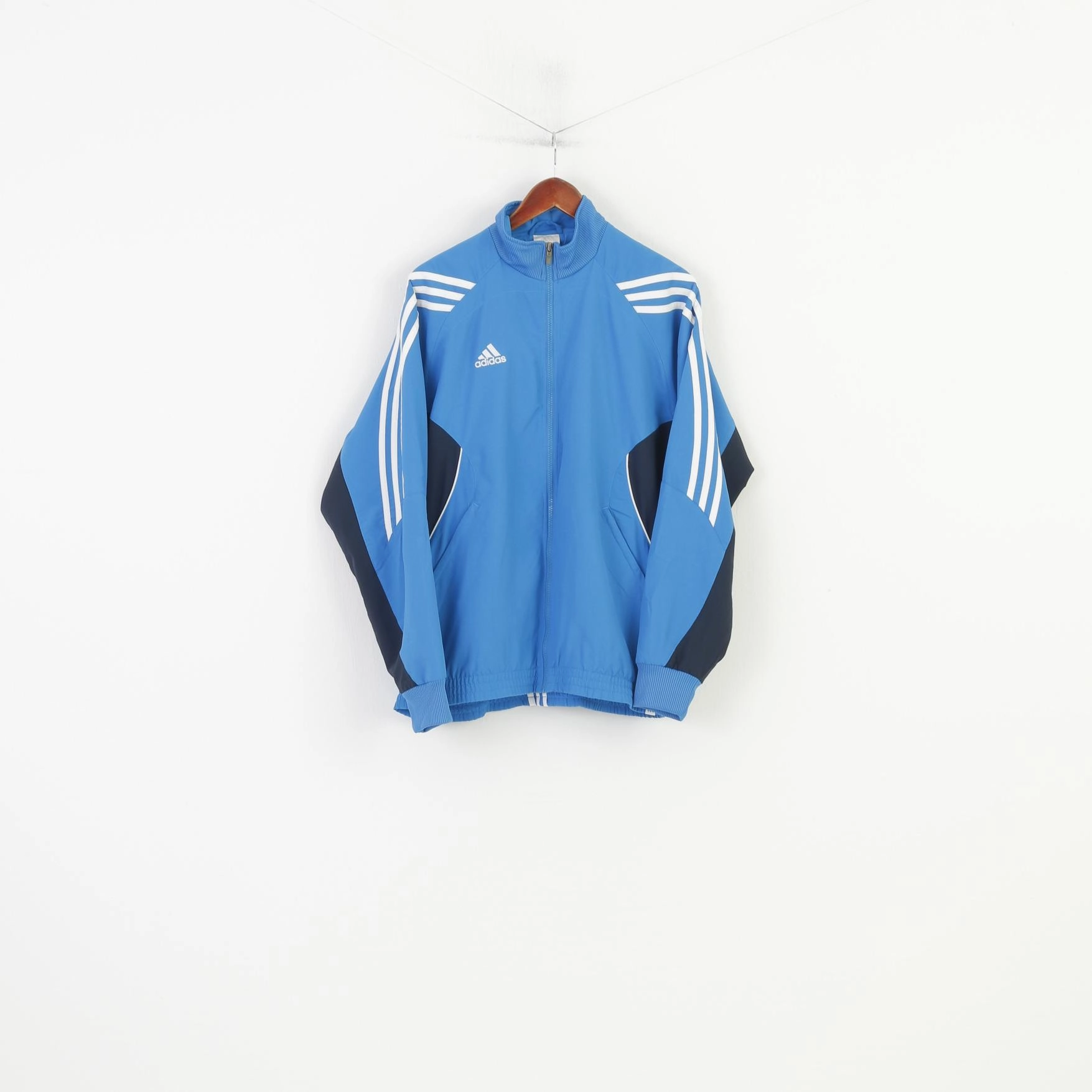 Adidas Men 38 40 174 M Jacket Blue Vintage Full Zipper Lightweight Sportswear Top Discuss beach scene