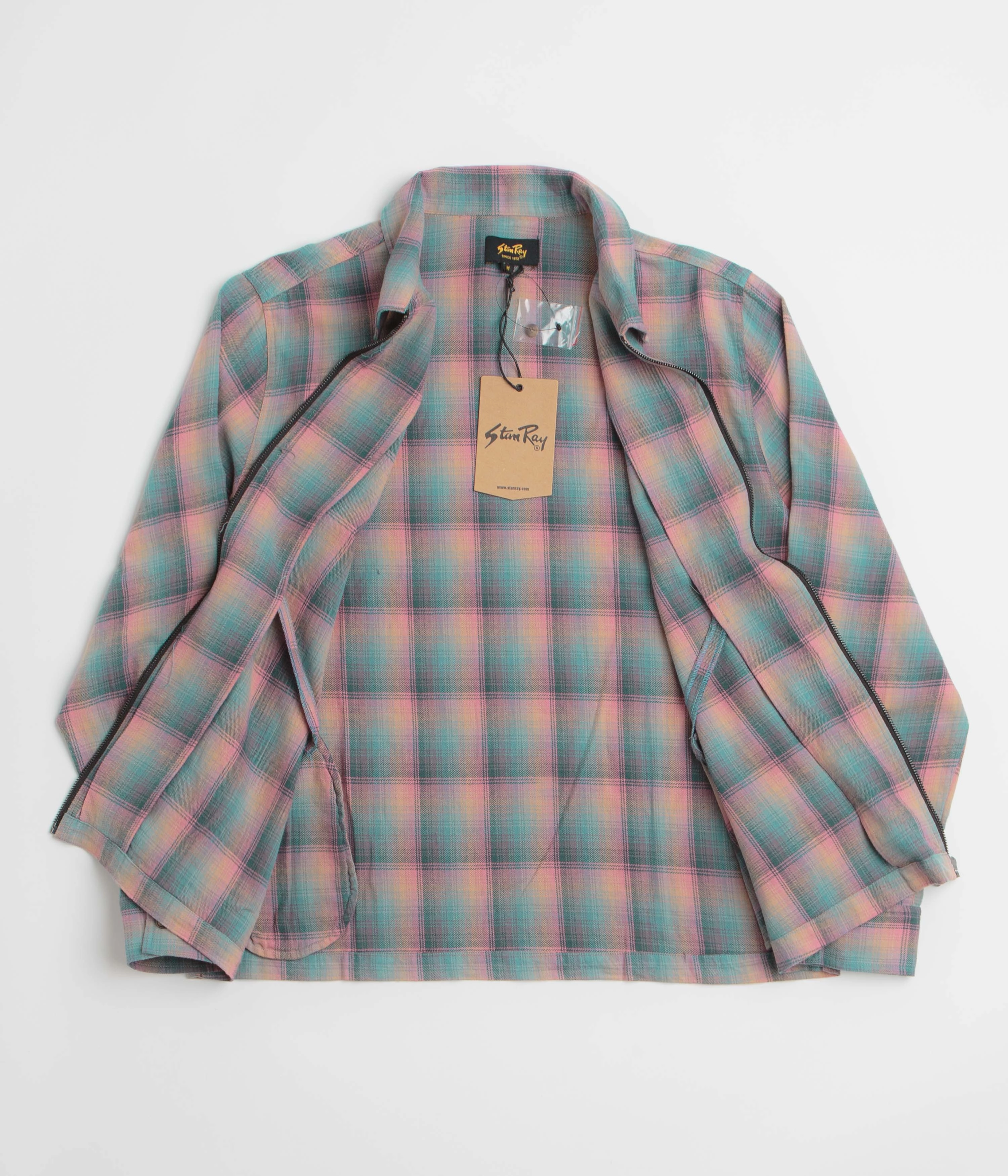 Stan Ray Zip Shirt - Pink / Teal Plaid Checkered Look Effortless Comfort