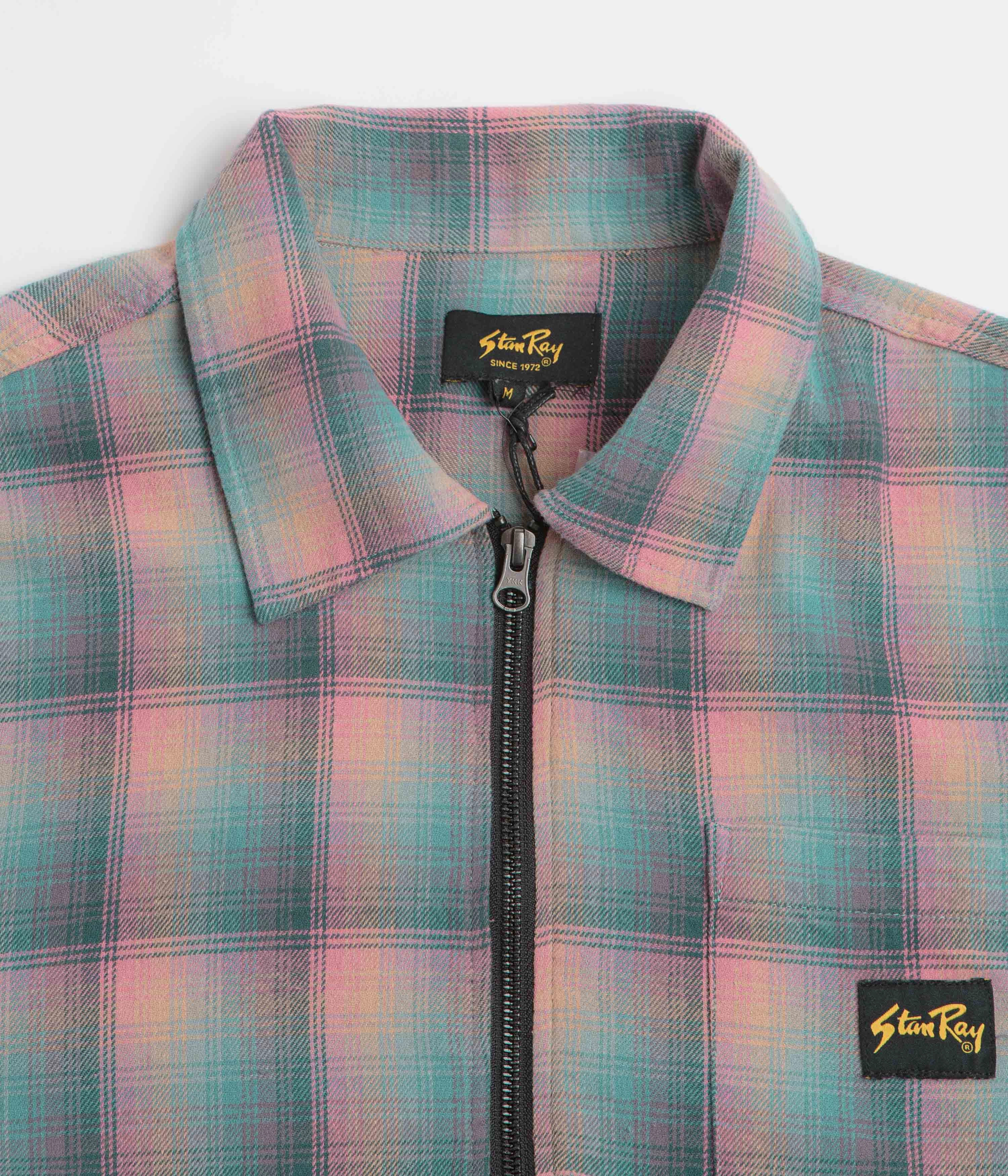 Ventilated Back Panel Stan Ray Zip Shirt - Pink / Teal Plaid