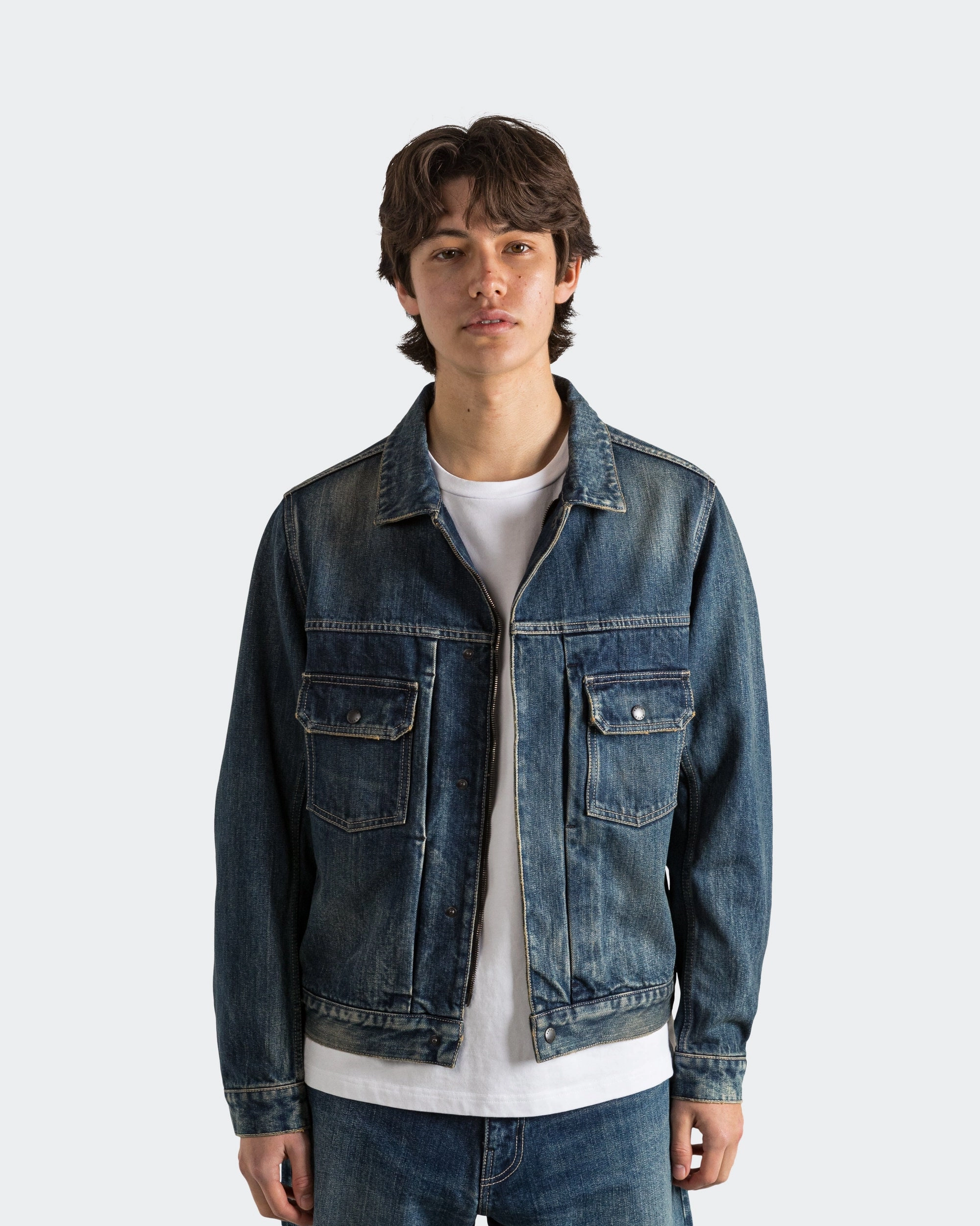 Station Jacket - Suvin Cotton Denim Washed Indigo SlimSilhouette