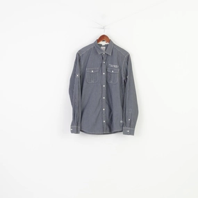 Youthful Vibe Fashion staples S.Oliver Men M Casual Shirt Striped Slim Fit Grey Cotton Long Sleeve Classic Top