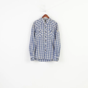 Lion Vanguard Men XXL Casual Shirt Checkered Blue Cotton  Genuine Quality Pockets Long Sleeve Top Graduation Ceremony