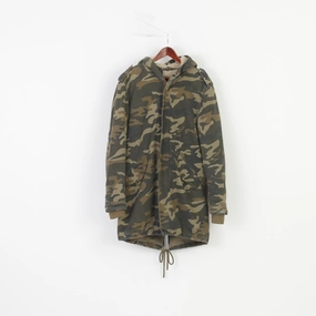 Stegol Men XL (L) Jacket Green Moro Padded Hood Full Zipper Vintage Cotton Top City Ready