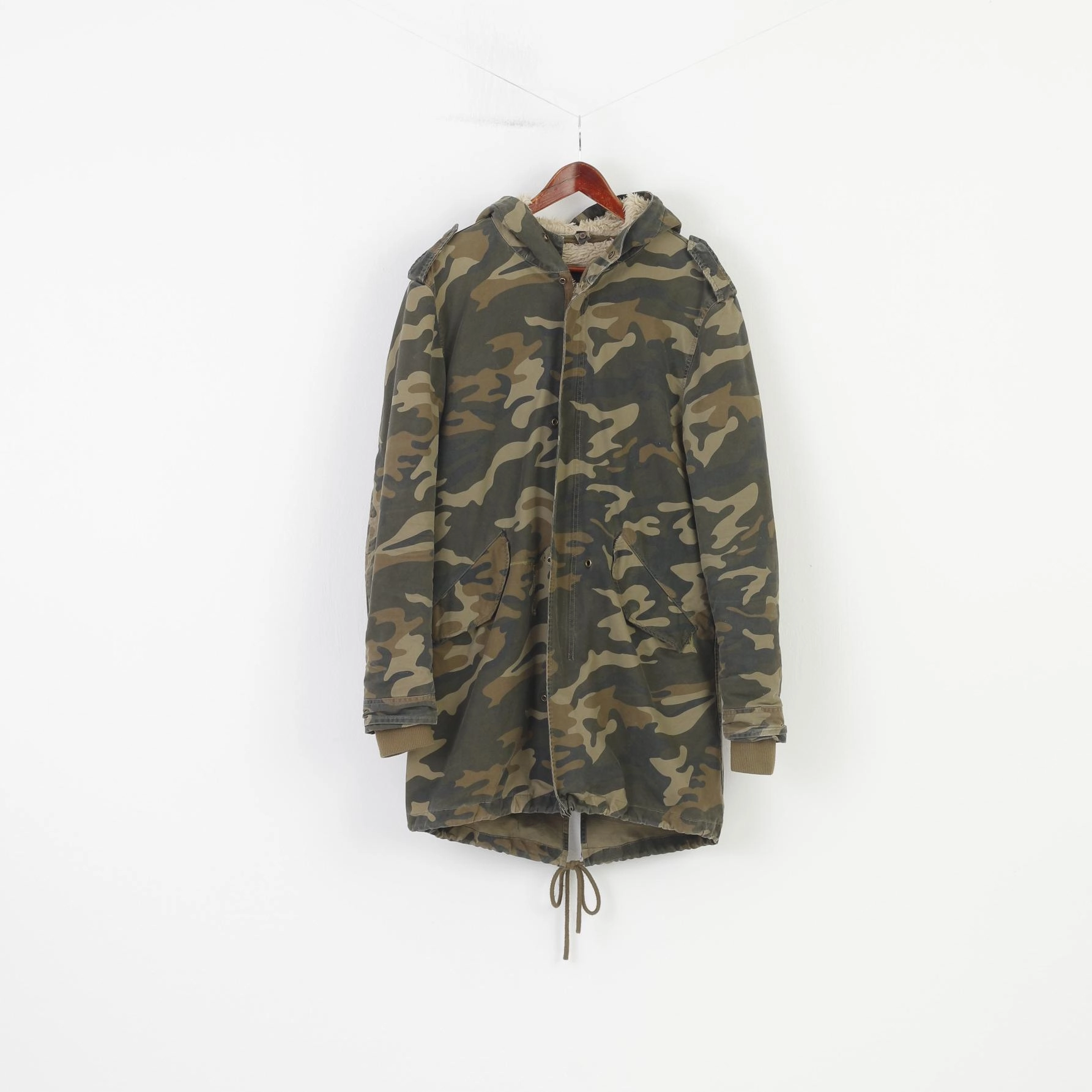 Stegol Men XL (L) Jacket Green Moro Padded Hood Full Zipper Vintage Cotton Top City Ready