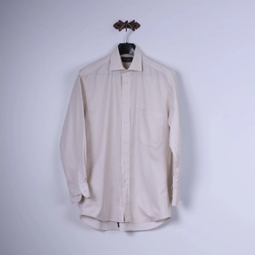 Subtle pattern Stenstroms Men 40 M Casual Shirt Yellow Check Two Fold Cotton Long Sleeve