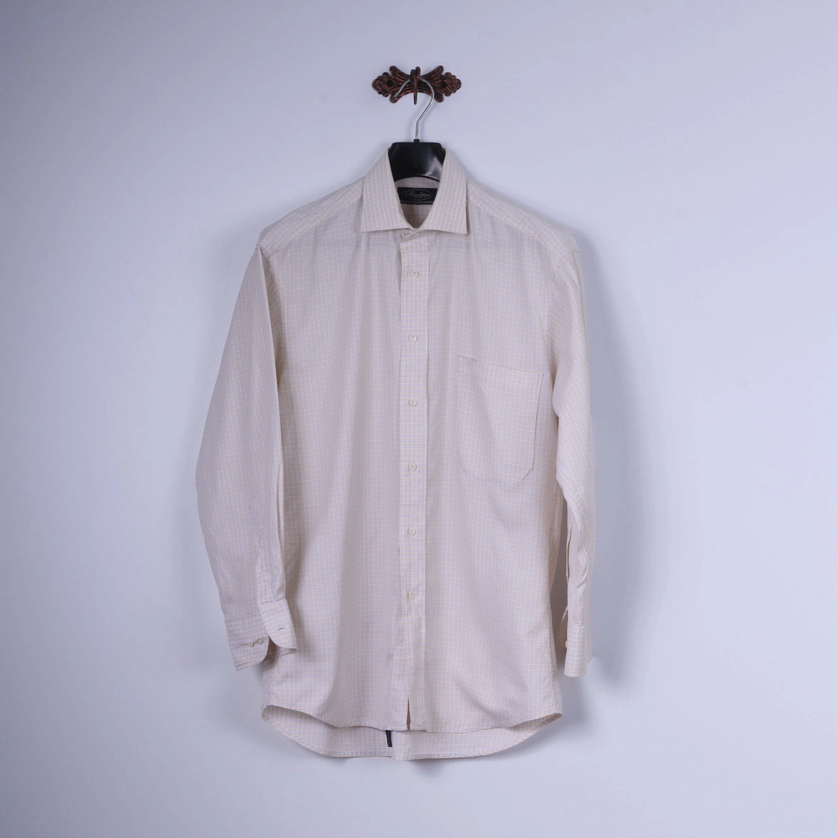 Subtle pattern Stenstroms Men 40 M Casual Shirt Yellow Check Two Fold Cotton Long Sleeve