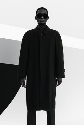 Lightweight Fabric Stone Island Men L Coat Black Vintage  Long Single Breasted Cashmere Top