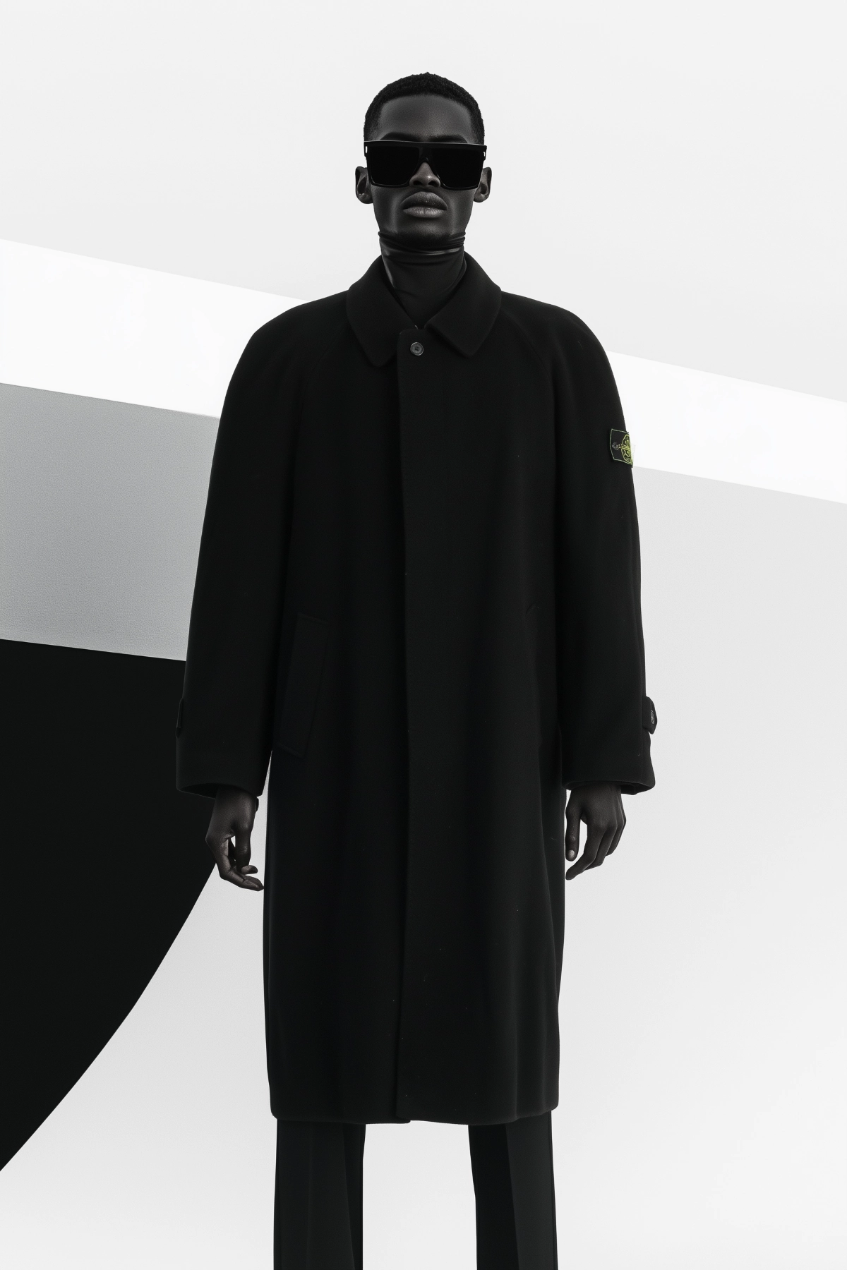 Lightweight Fabric Stone Island Men L Coat Black Vintage  Long Single Breasted Cashmere Top