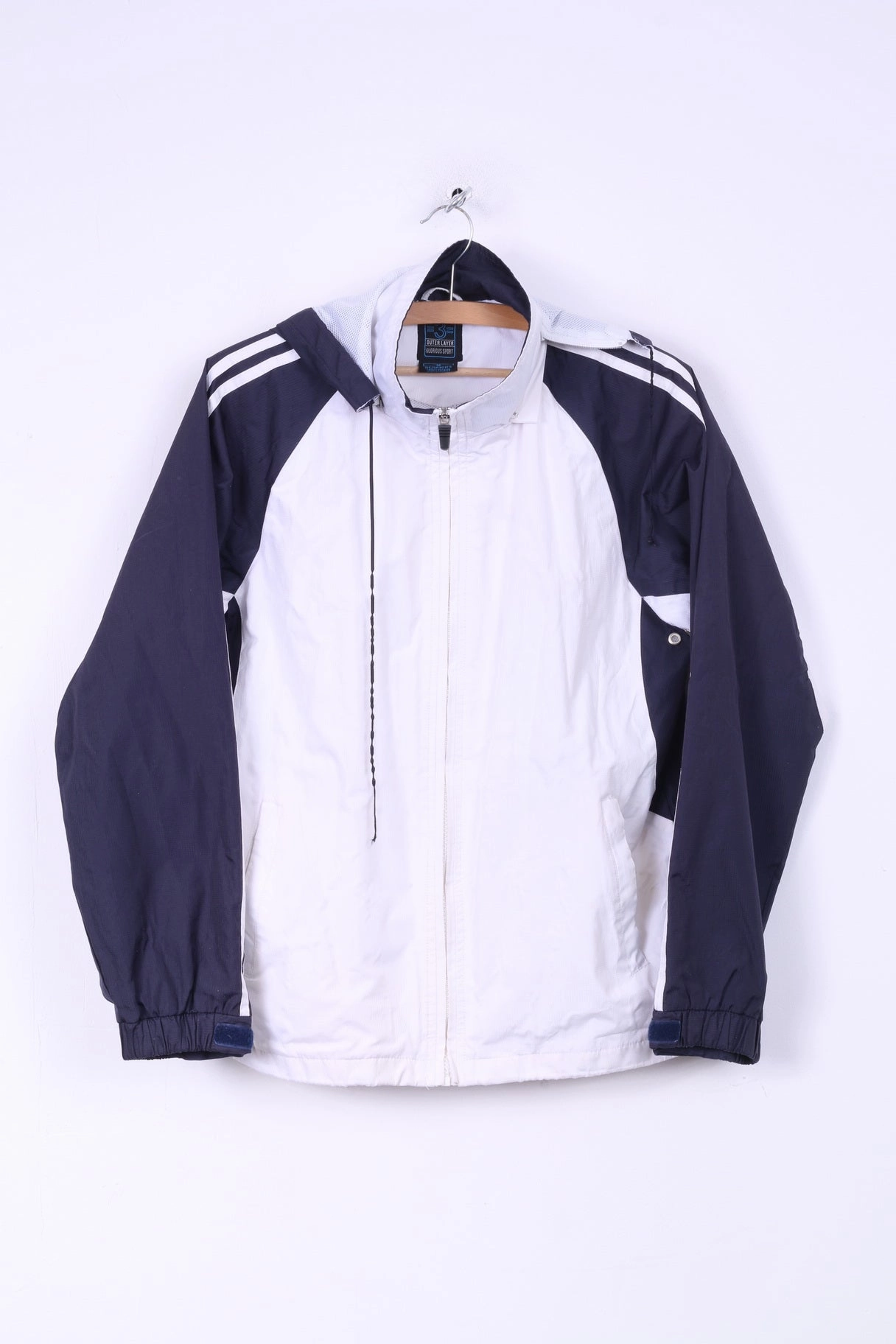 Glorious Mens M Jacket Outer Layer Sport White Full Zipper Hooded Water Repel White