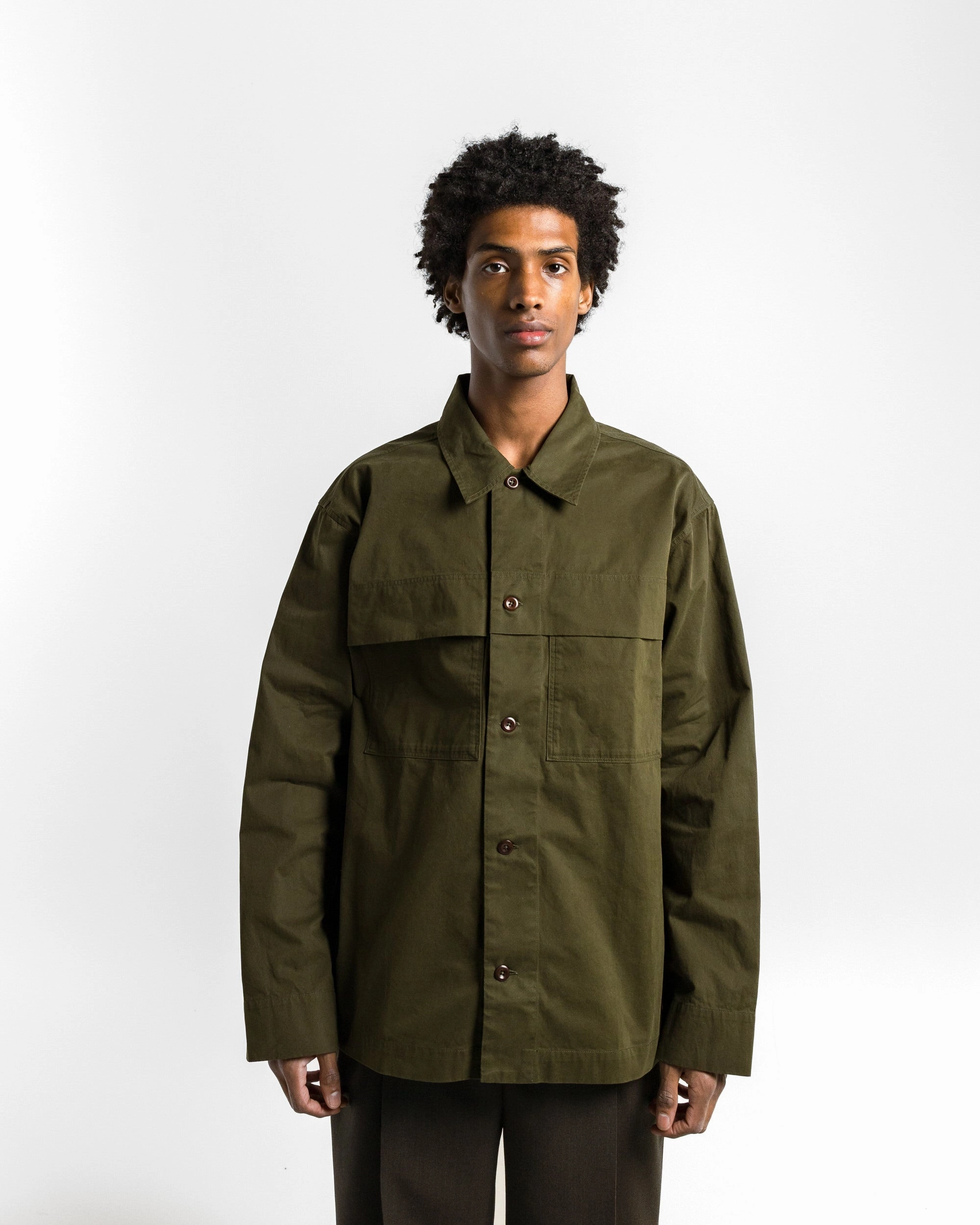 Storm Flap Shirt - Seaweed Brushed Cotton Twill Urban Trend Stretchy Cloth