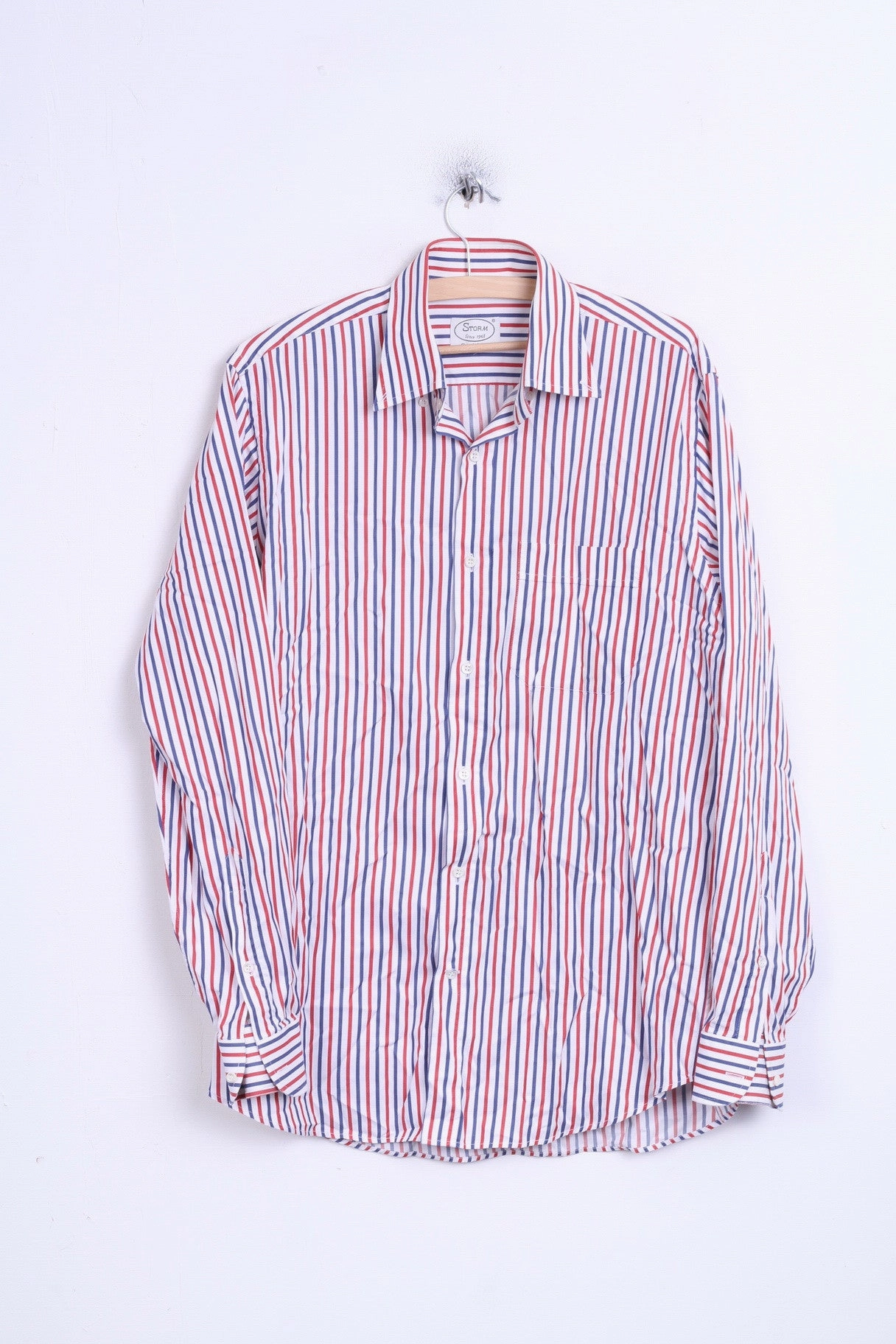 STORM Mens L Casual Shirt Striped White Cotton Button Down Collar Wardrobe Must-Have Holiday Special
