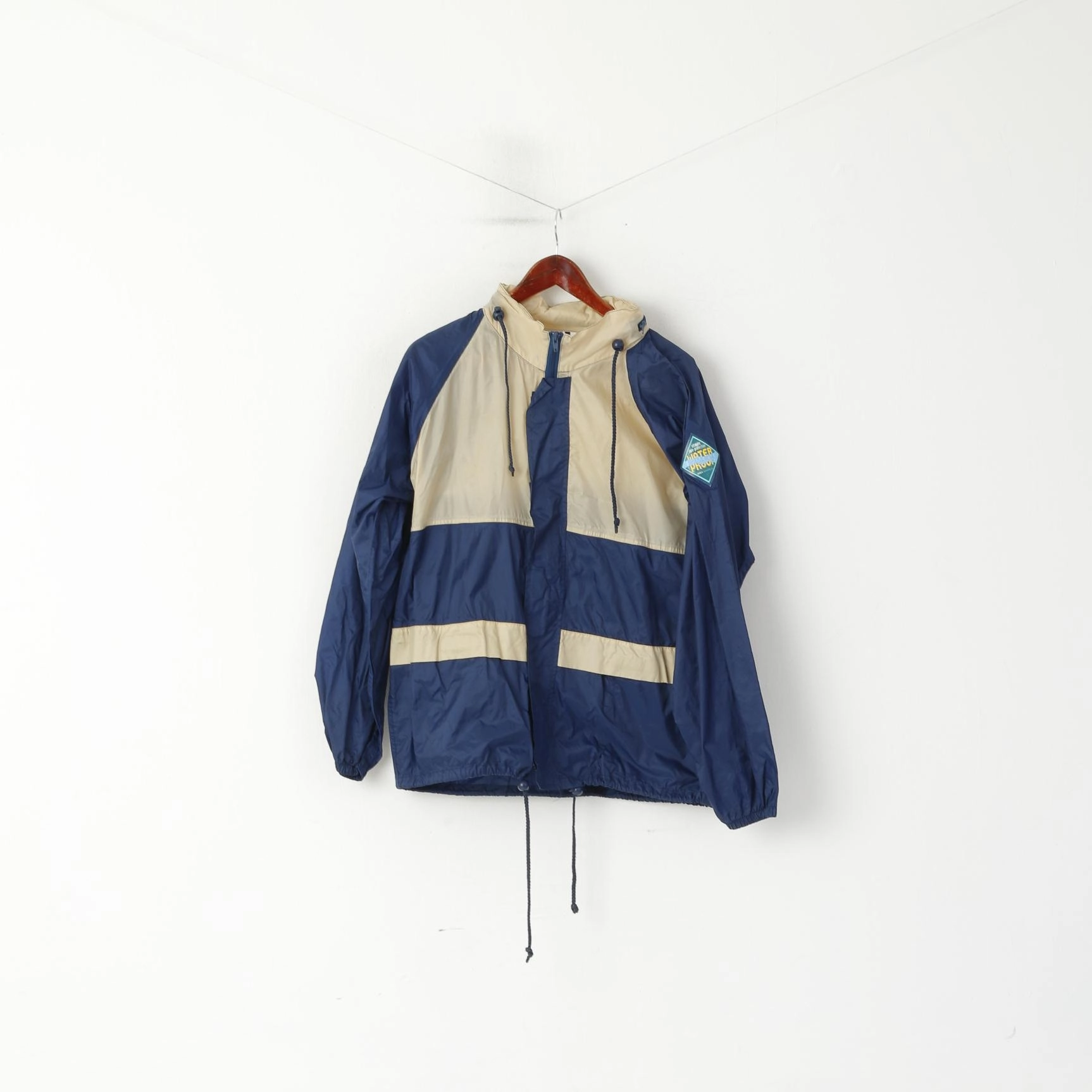 Detect Uvex Men S Rain Jacket Navy Vintage Nylon Waterproof Hidden Hood BikeZip Up Top