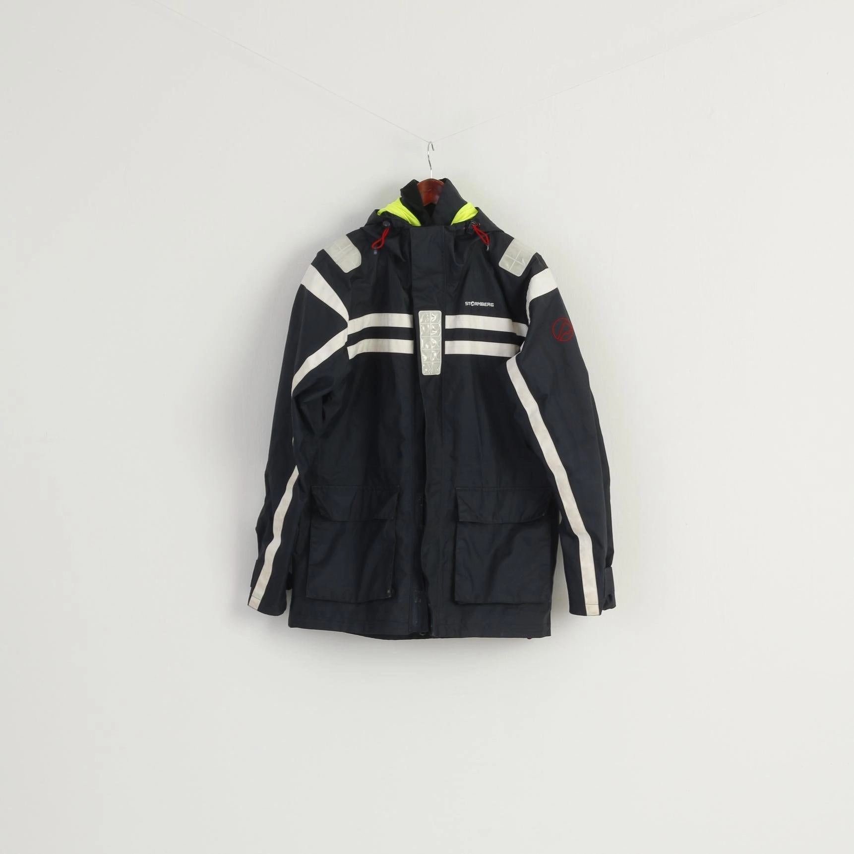 Stormberg Men S Jacket Navy  PU Coated Hooded Reflective Outdoor Zip Up Top Full Length Front Zipper ReflectiveDetailing