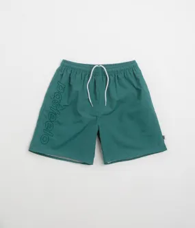 Pasteelo Script Active Shorts - Dark Teal Double Needle Stitching