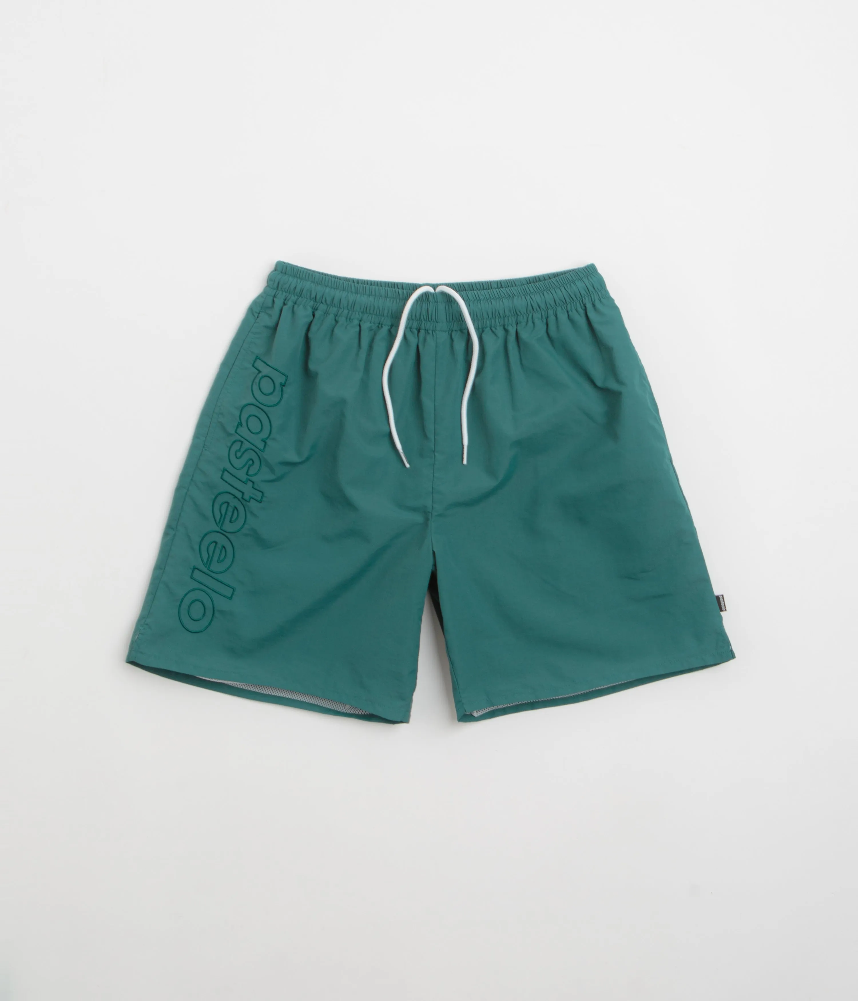Pasteelo Script Active Shorts - Dark Teal Double Needle Stitching