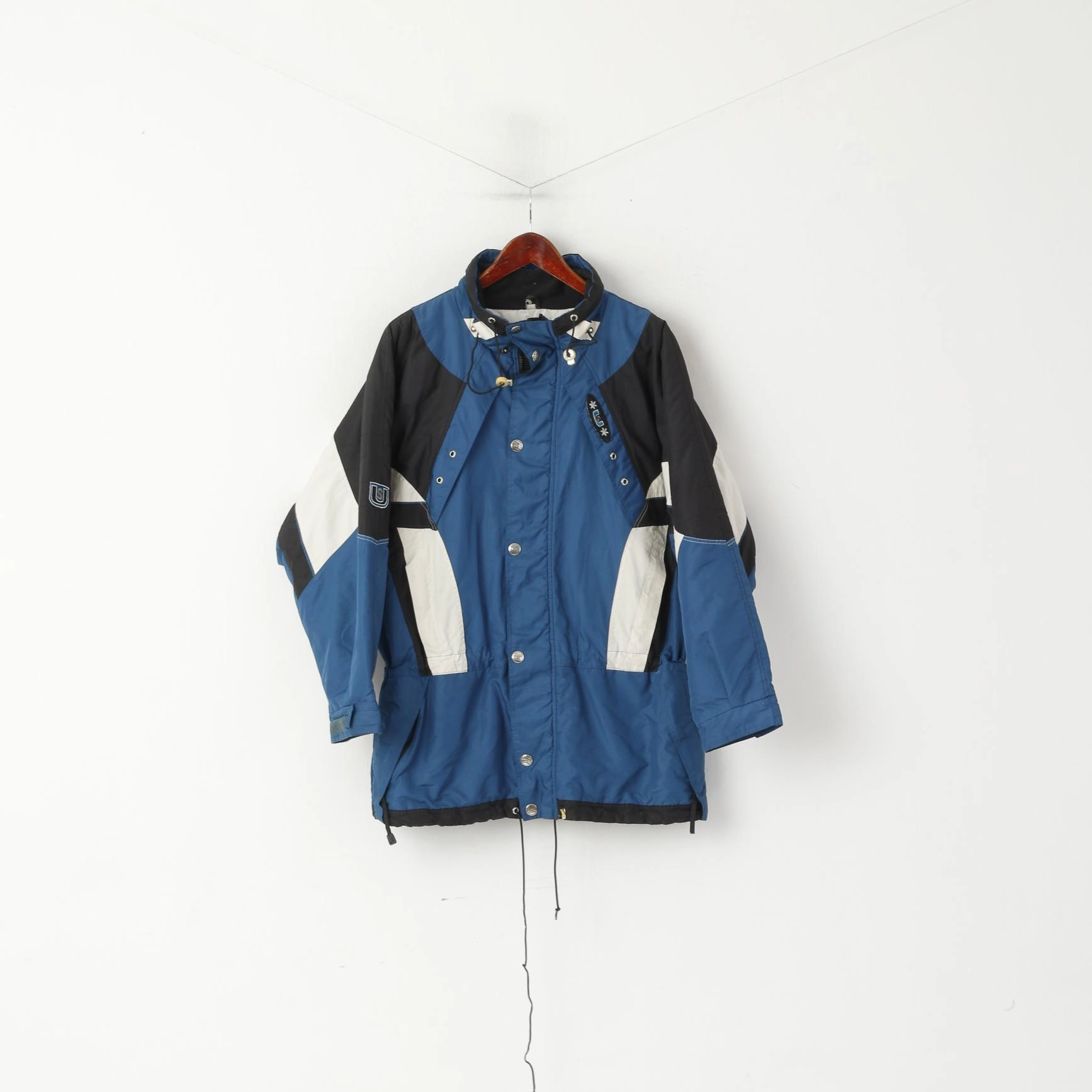 Bill Unica Men L Ski Jacket Blue Vintage Padded Full Zip Drawstring Outdoor Norway Parka