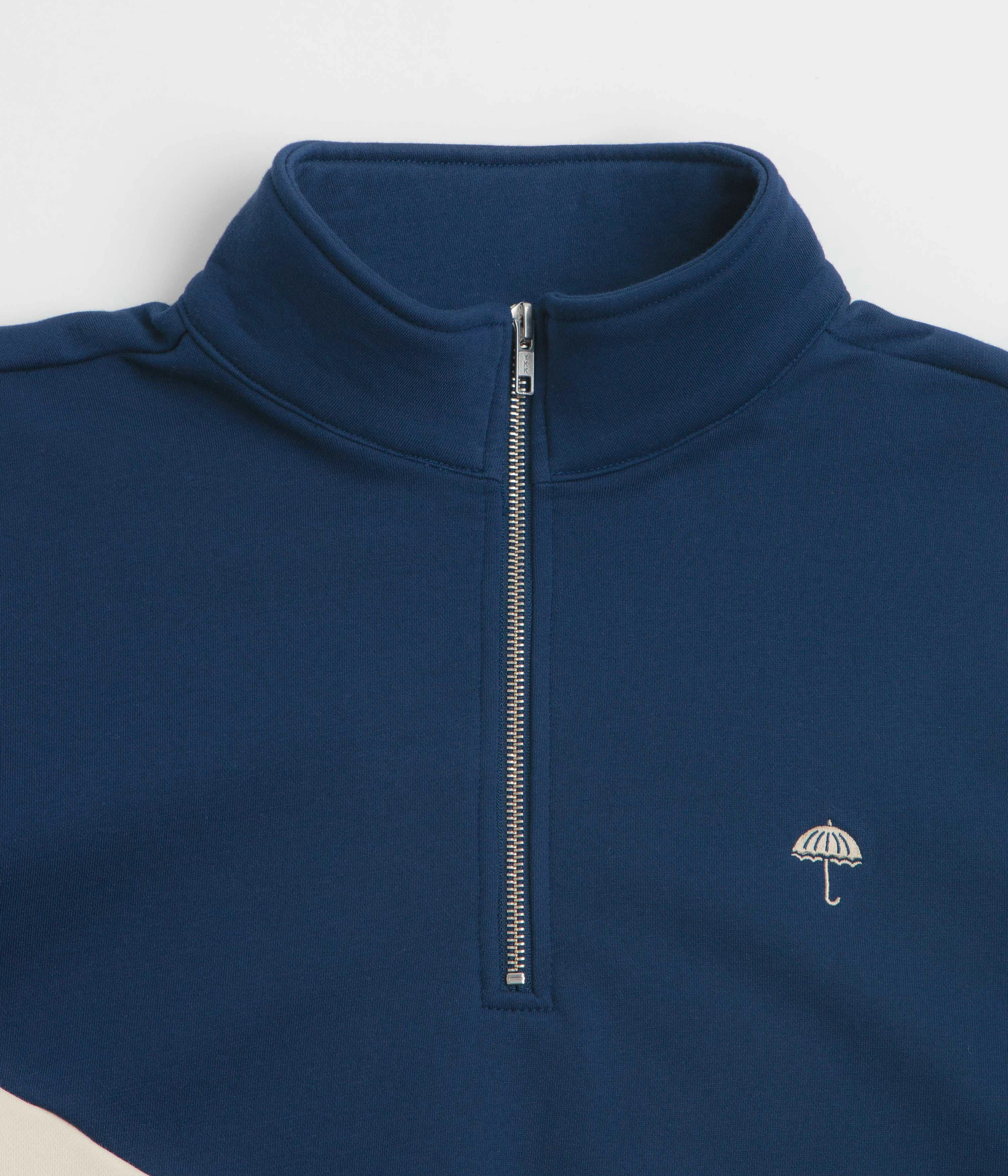 Helas Forma Quarter Zip Sweatshirt - Navy / Beige Drawcord Hood