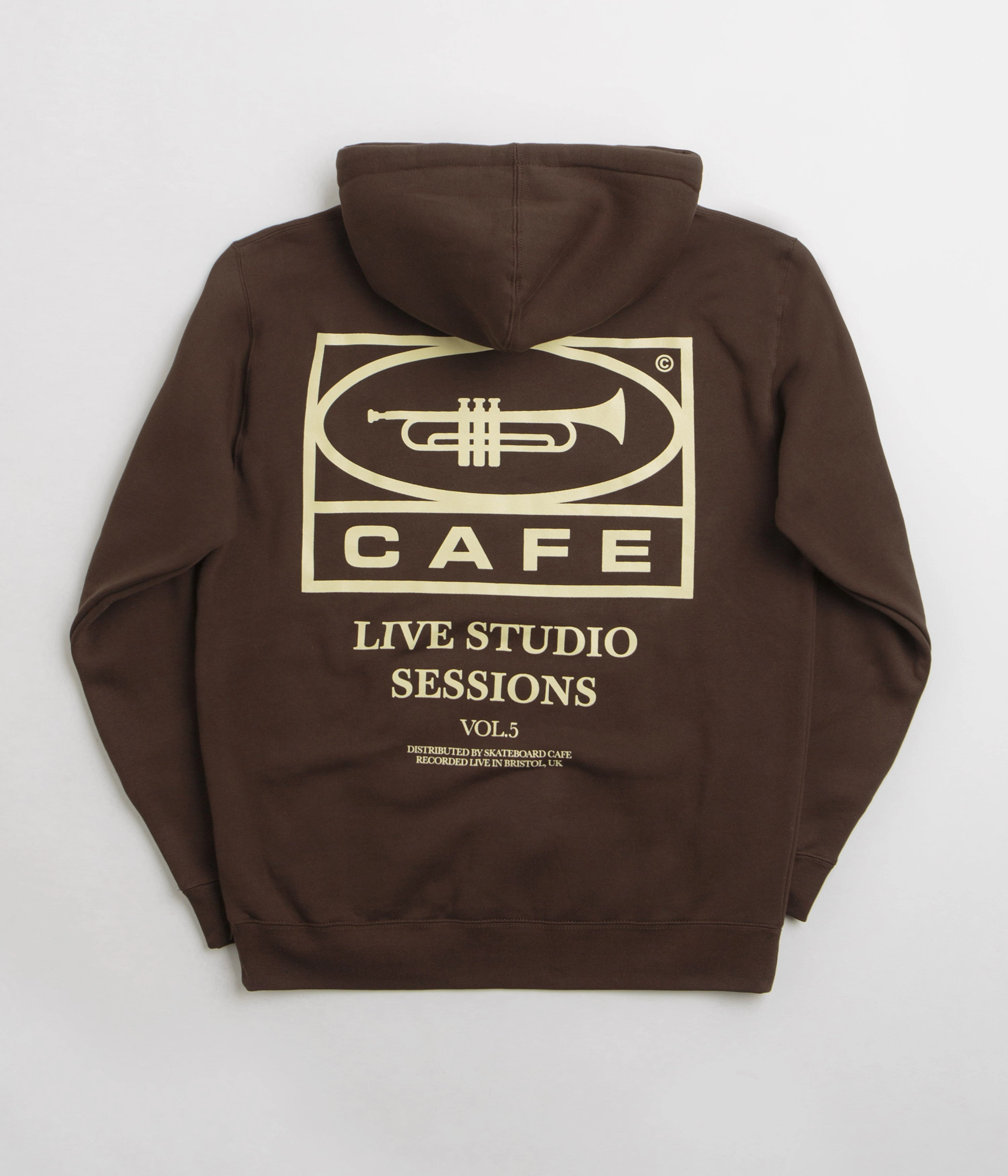 V neck Logo Detail Skateboard Cafe 45 Hoodie - Coffee