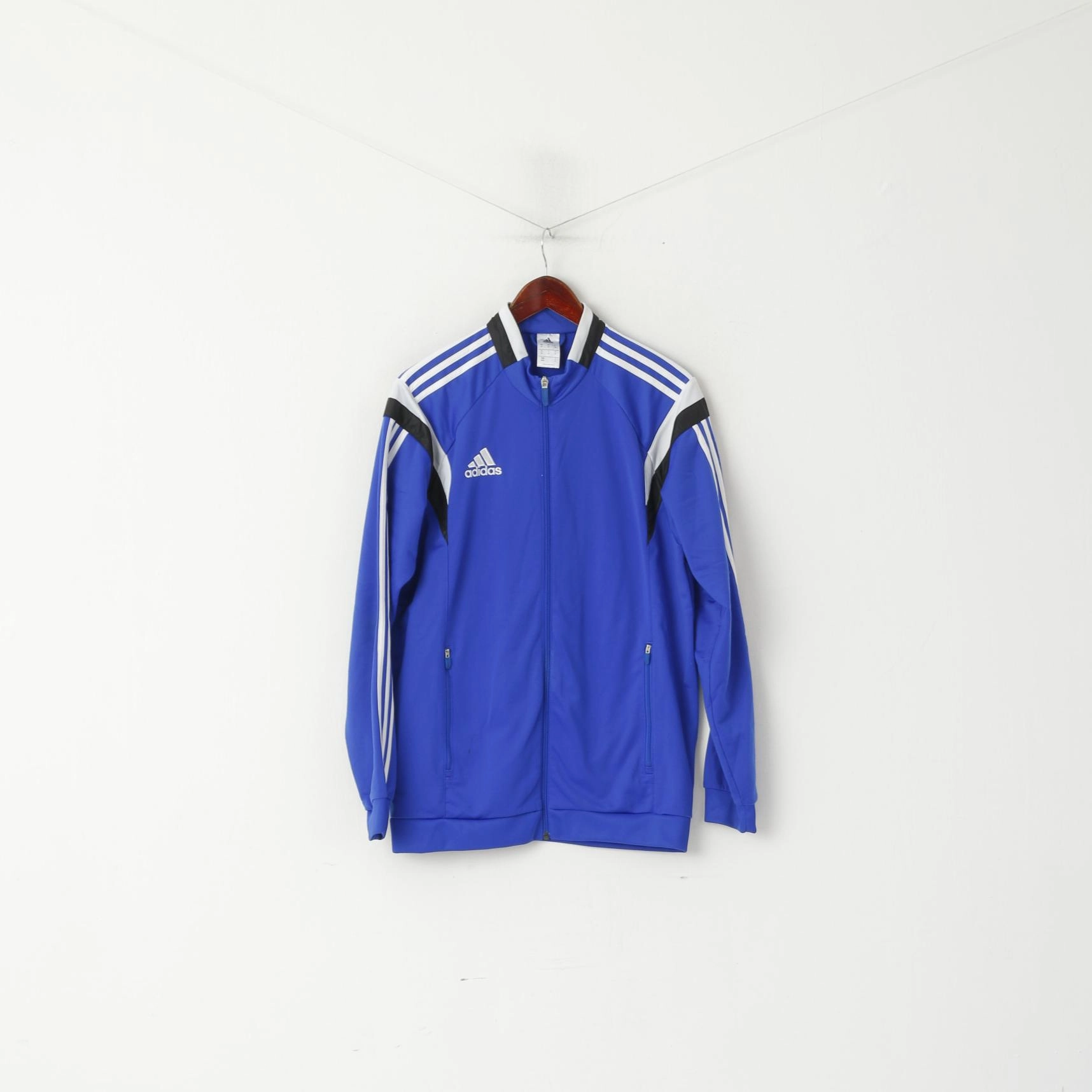 Adidas Men M Sweatshirt Blue Shiny Retro Full Zipper Sport Training Track Top product flannel coziness