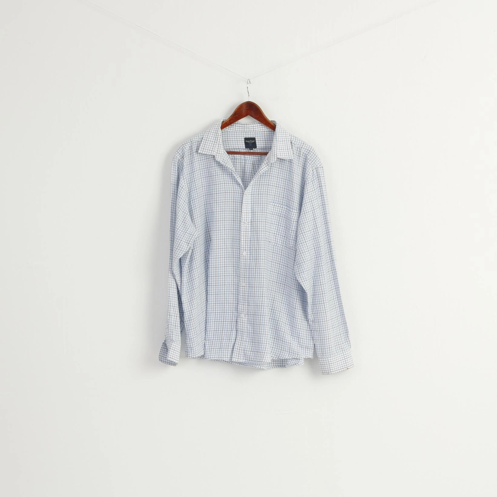 Holiday Style Timeless elegance James Pringle Men XL Casual Shirt White Blue Check Cotton Long Sleeve Top