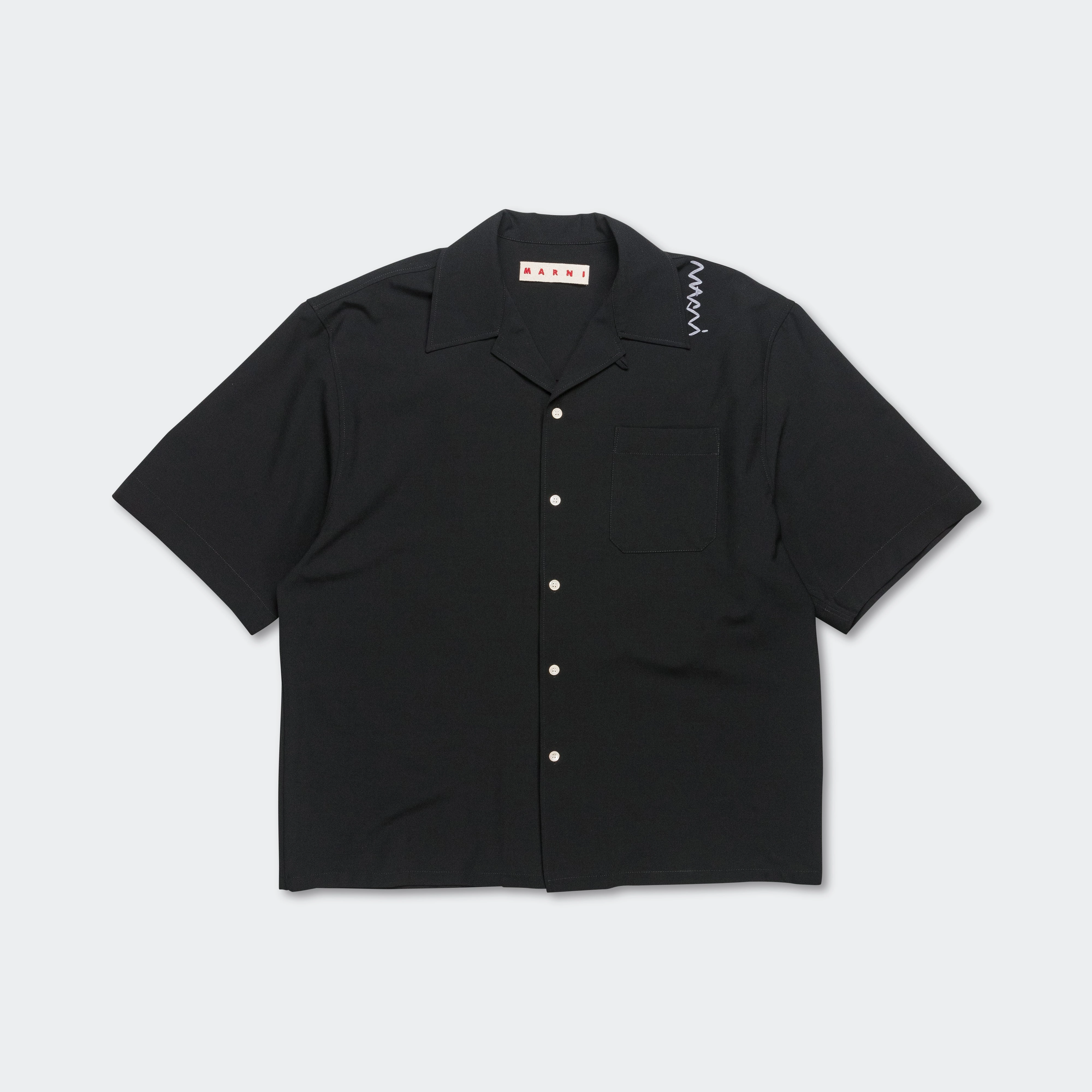 Wool Blend Short Sleeve Bowling Shirt - Black Easy Care Tear Resistant Reinforcement