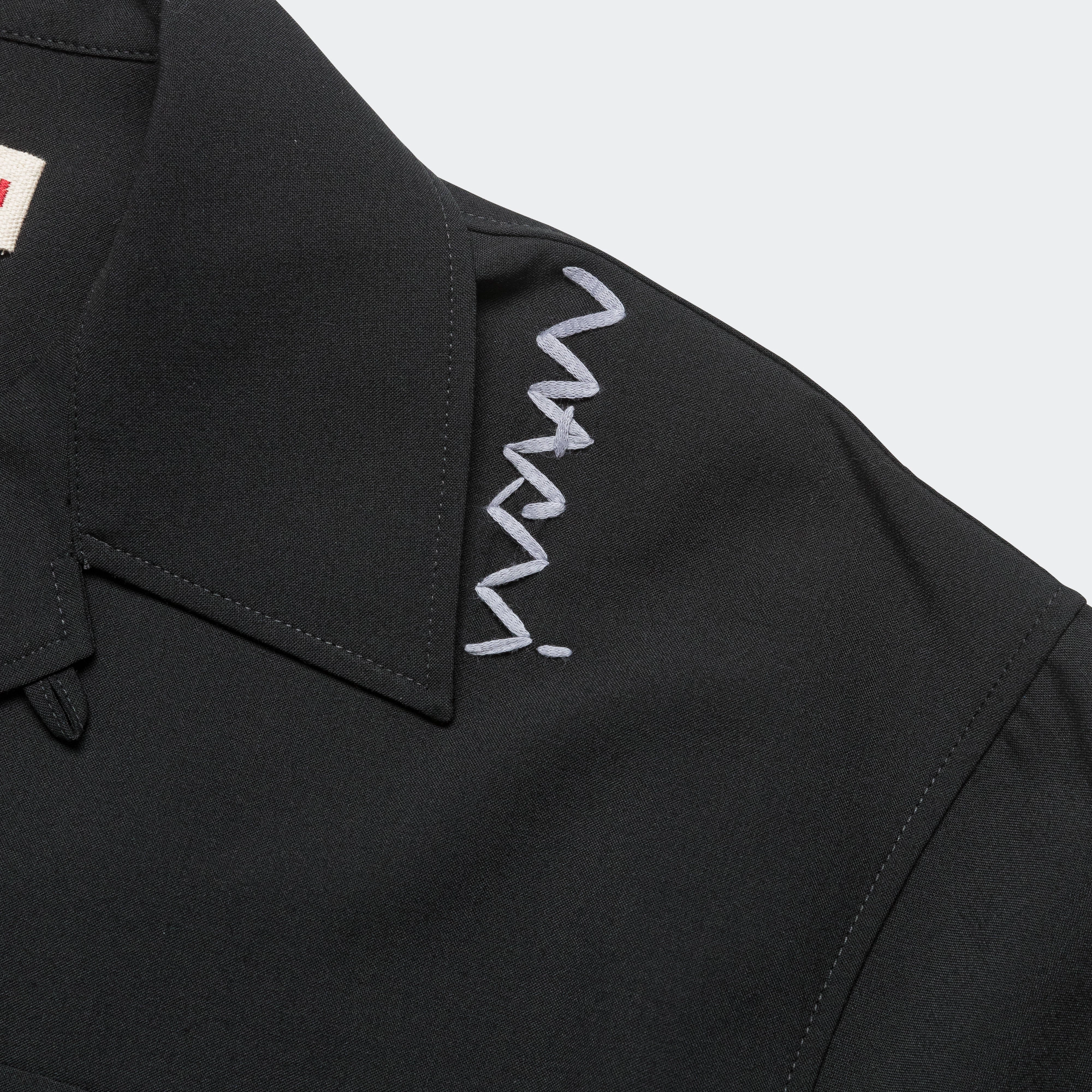 Athleisure Wear Wool Blend Short Sleeve Bowling Shirt - Black