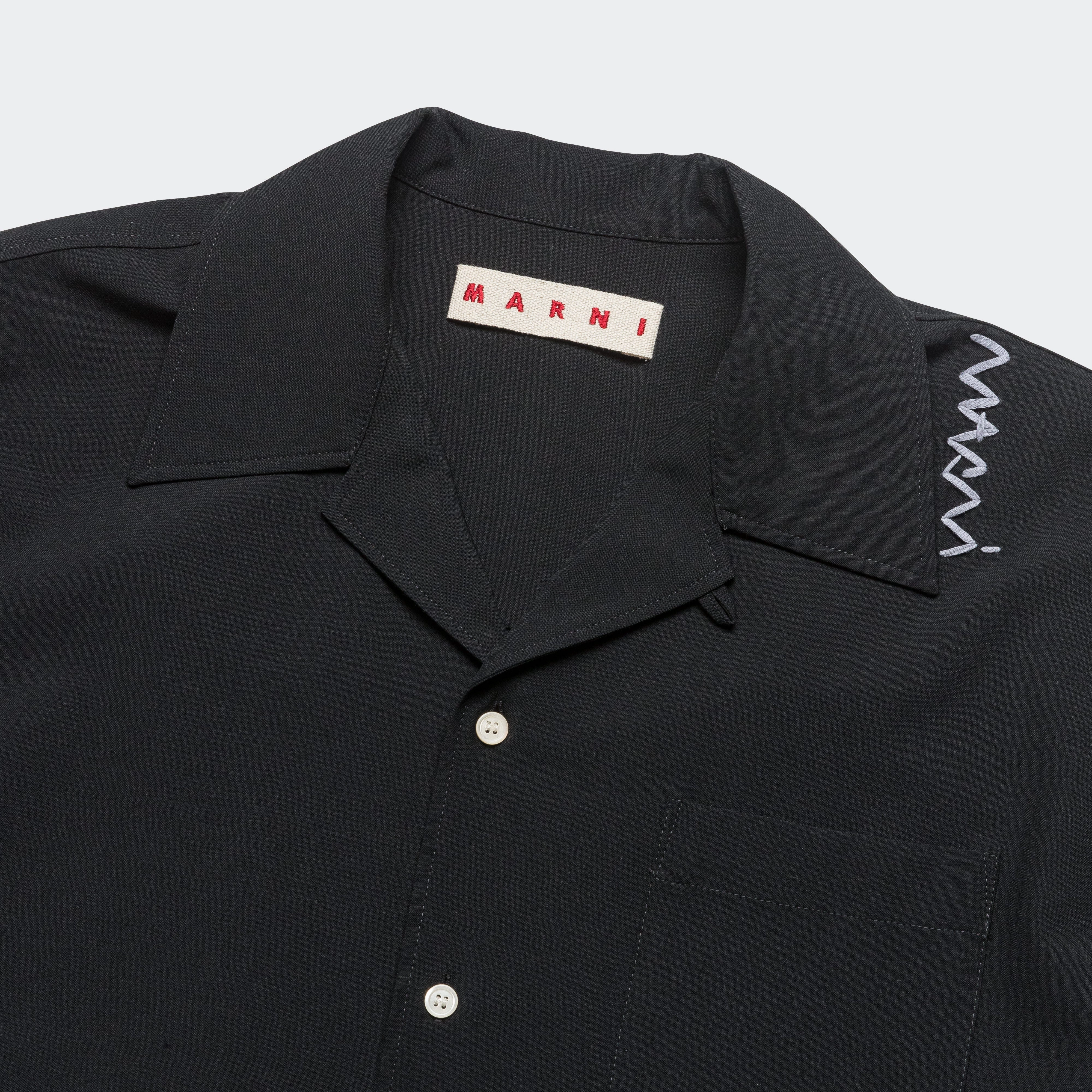 Festival Outfit Wool Blend Short Sleeve Bowling Shirt - Black