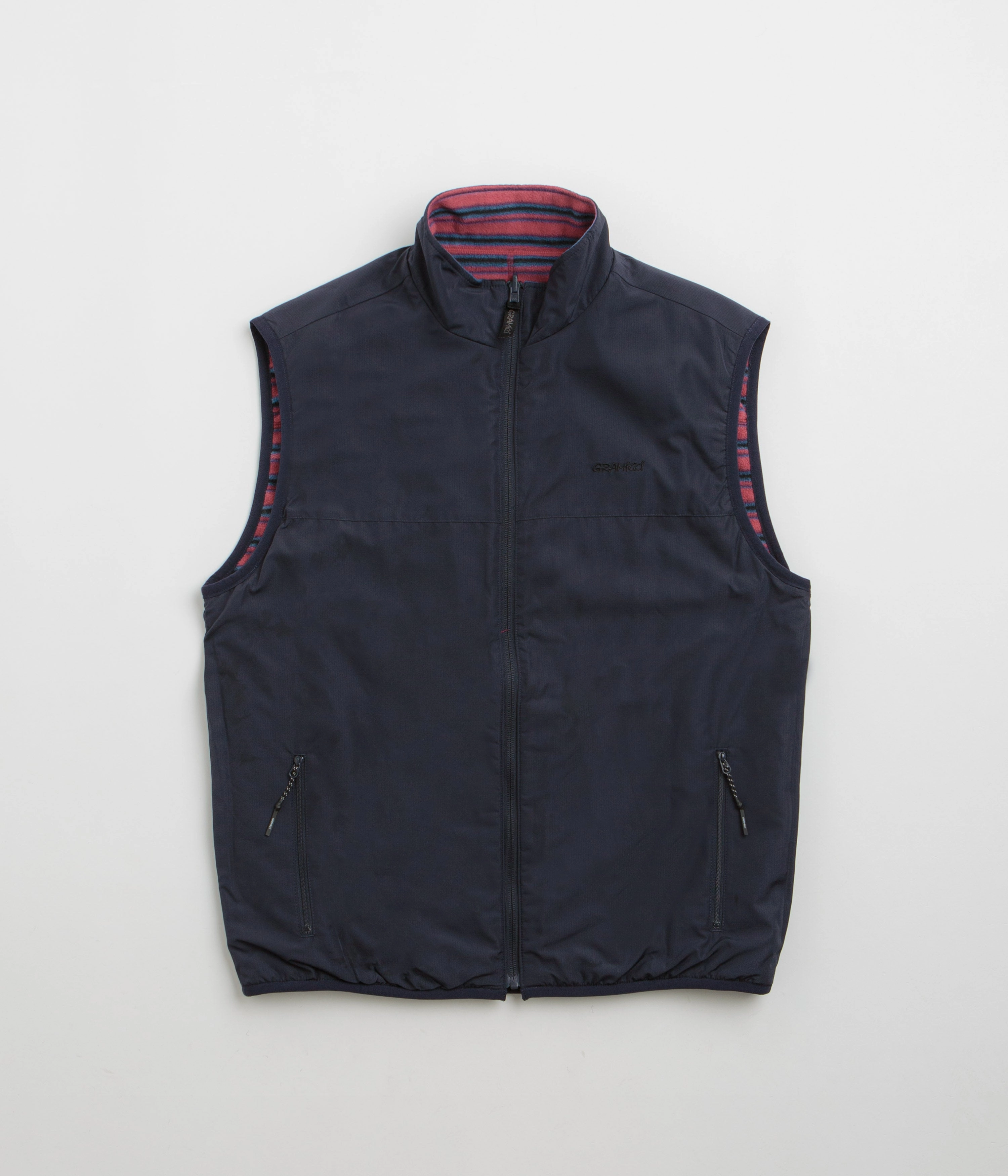 Gramicci Thermal Fleece Reversible Vest - Berry Stripe Upgrade Cold Days