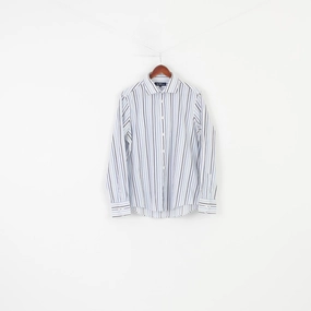Quick Dry Construction Relaxed Style Ben Sherman Men L Casual Shirt White Blue Striped Collar Long Sleeve Elegant The Original Cotton Top