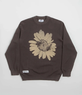 Collared Butter Goods Sunflower Knit Sweatshirt - Charcoal