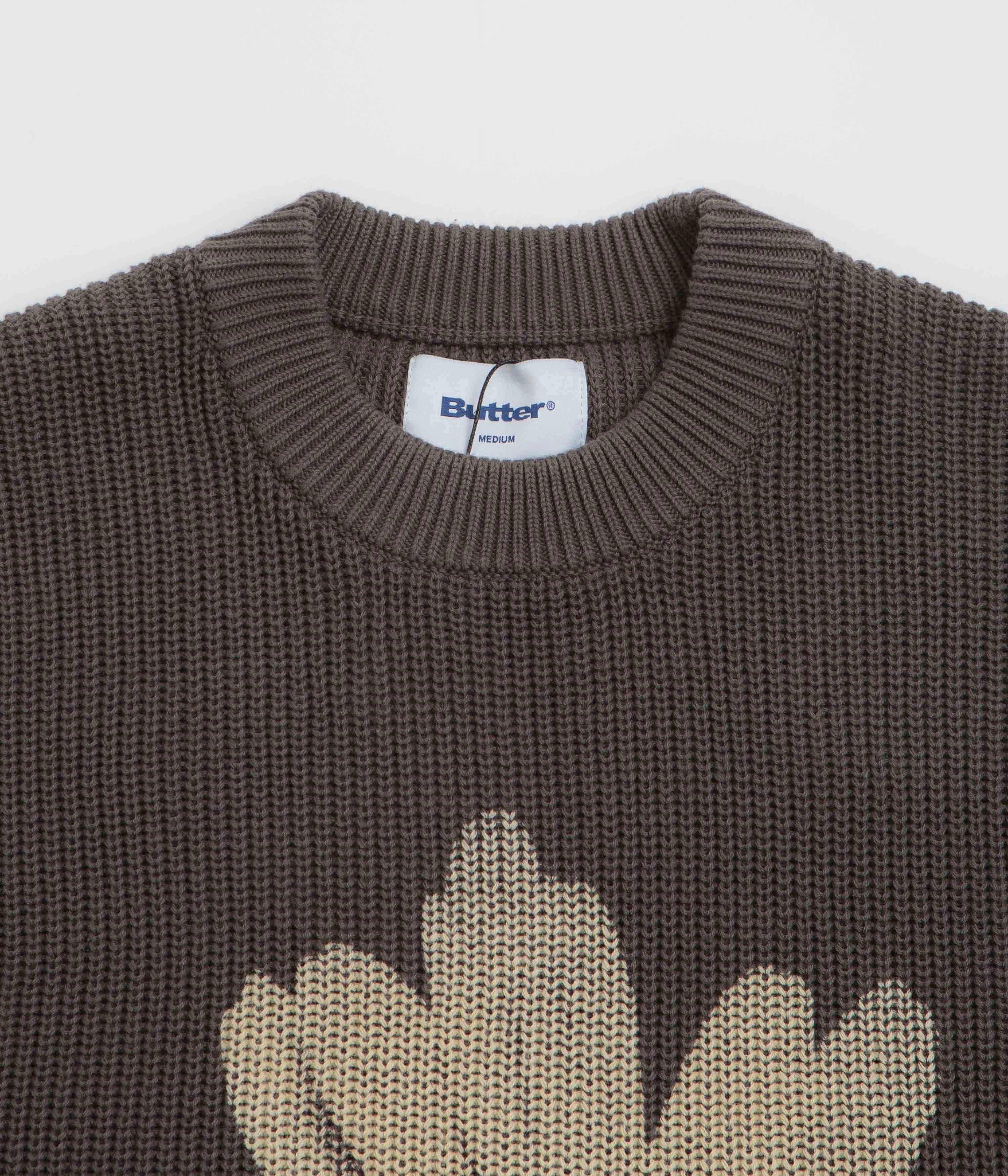 Weekend Vibe Layer Essential Butter Goods Sunflower Knit Sweatshirt - Charcoal