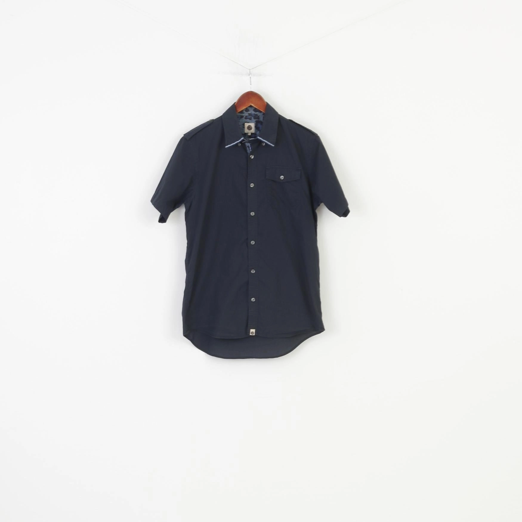 Day-To-Night Wear Solid Hue Pretty Green Men S Casual Shirt Navy Short Sleeve Bottoms Cotton Top
